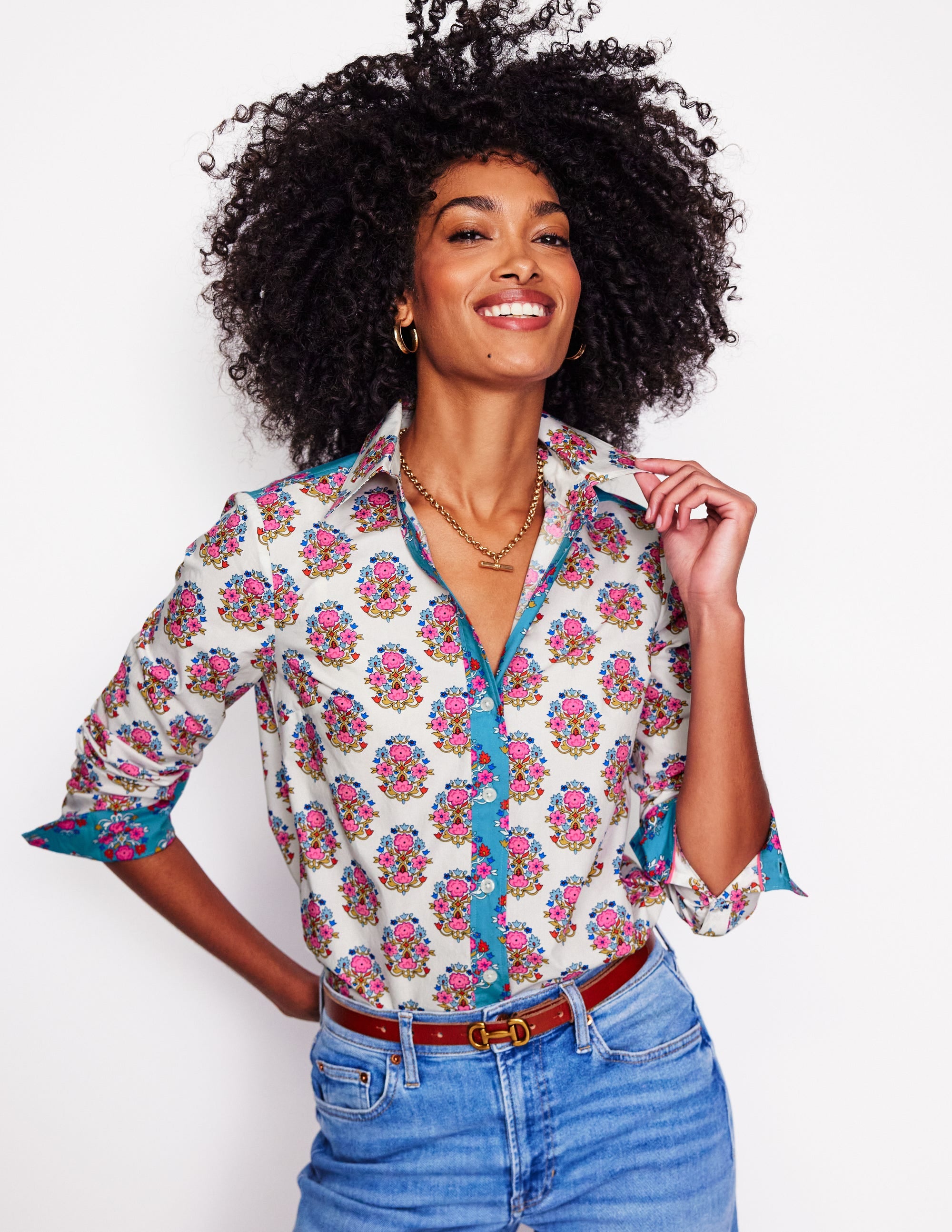 Sienna Cotton Shirt-Ivory, Wildflower Stamp - Image 1