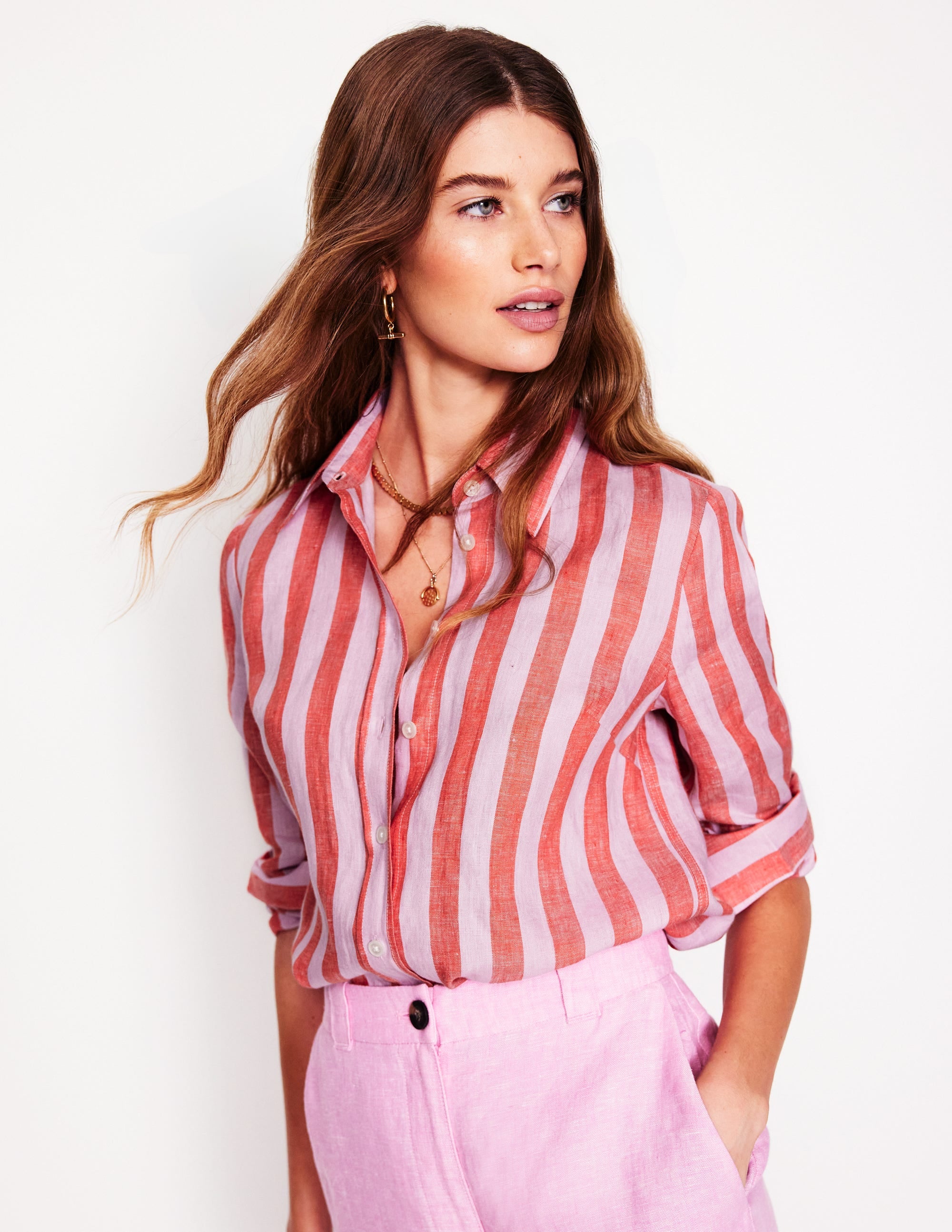 Sienna Linen Shirt-Firecracker and Pink Stripe - Image 1