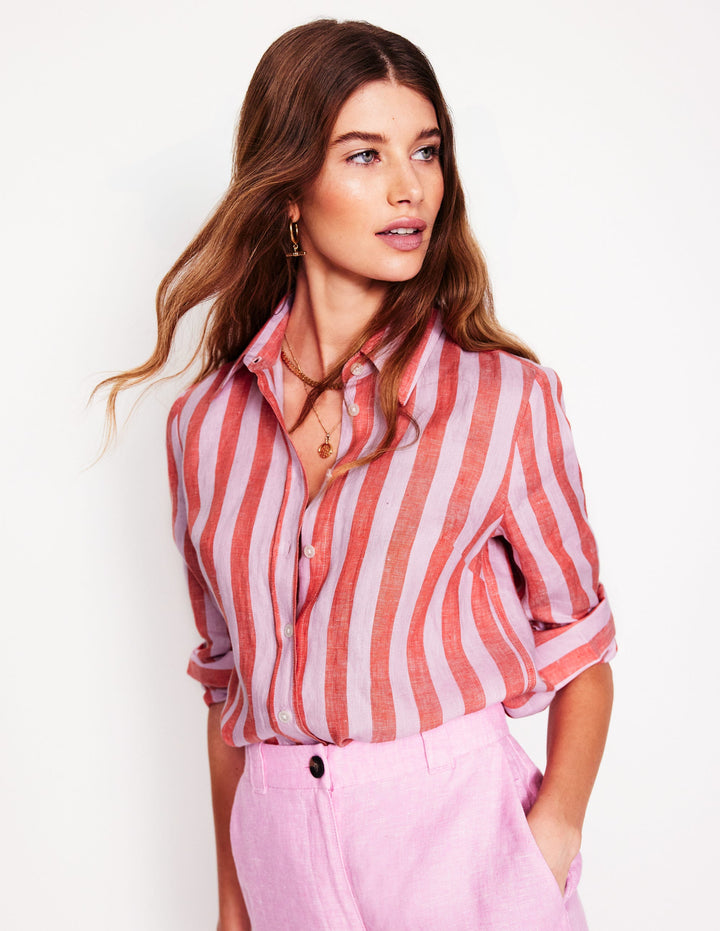 Sienna Linen Shirt-Firecracker and Pink Stripe