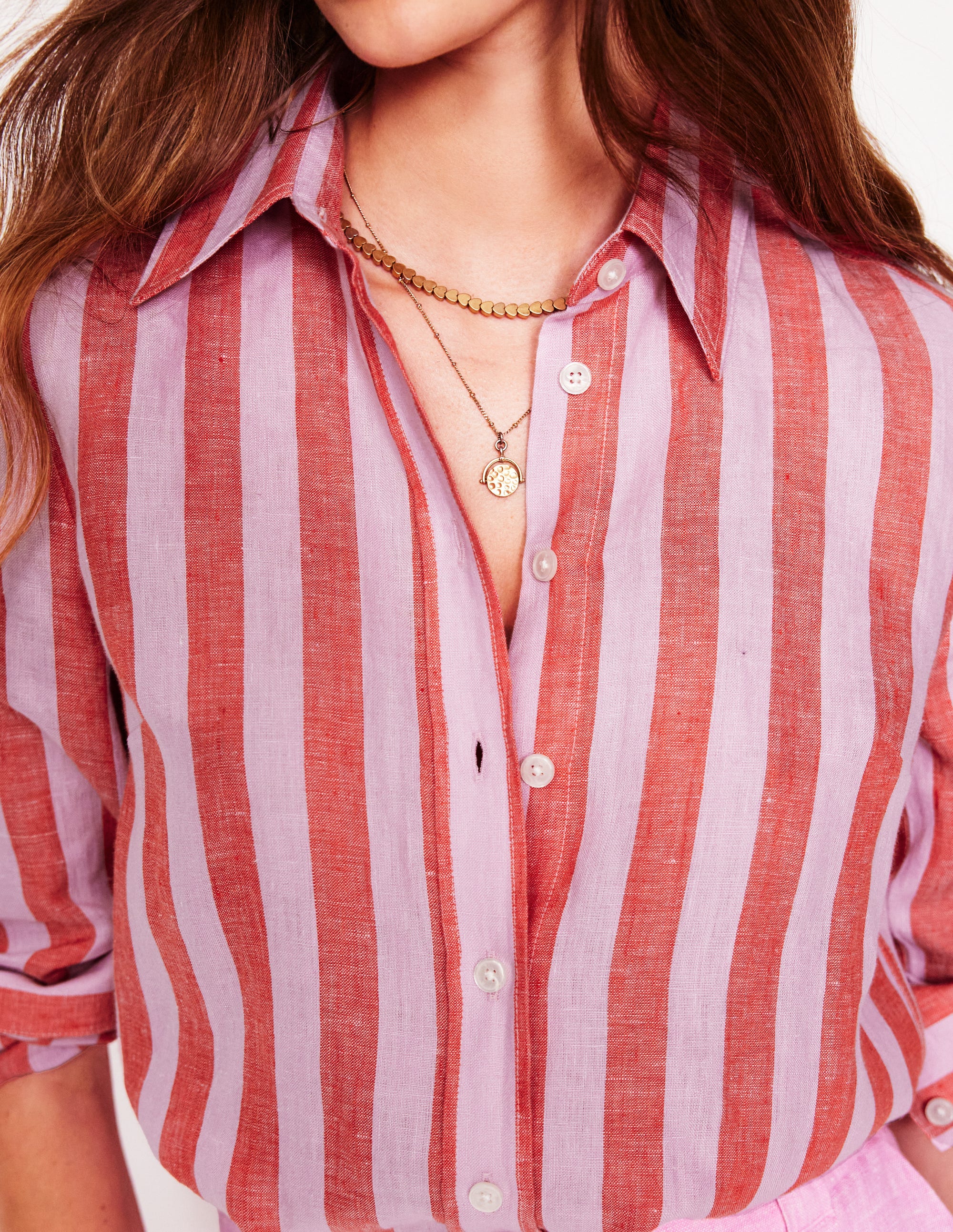Sienna Linen Shirt-Firecracker and Pink Stripe - Image 2