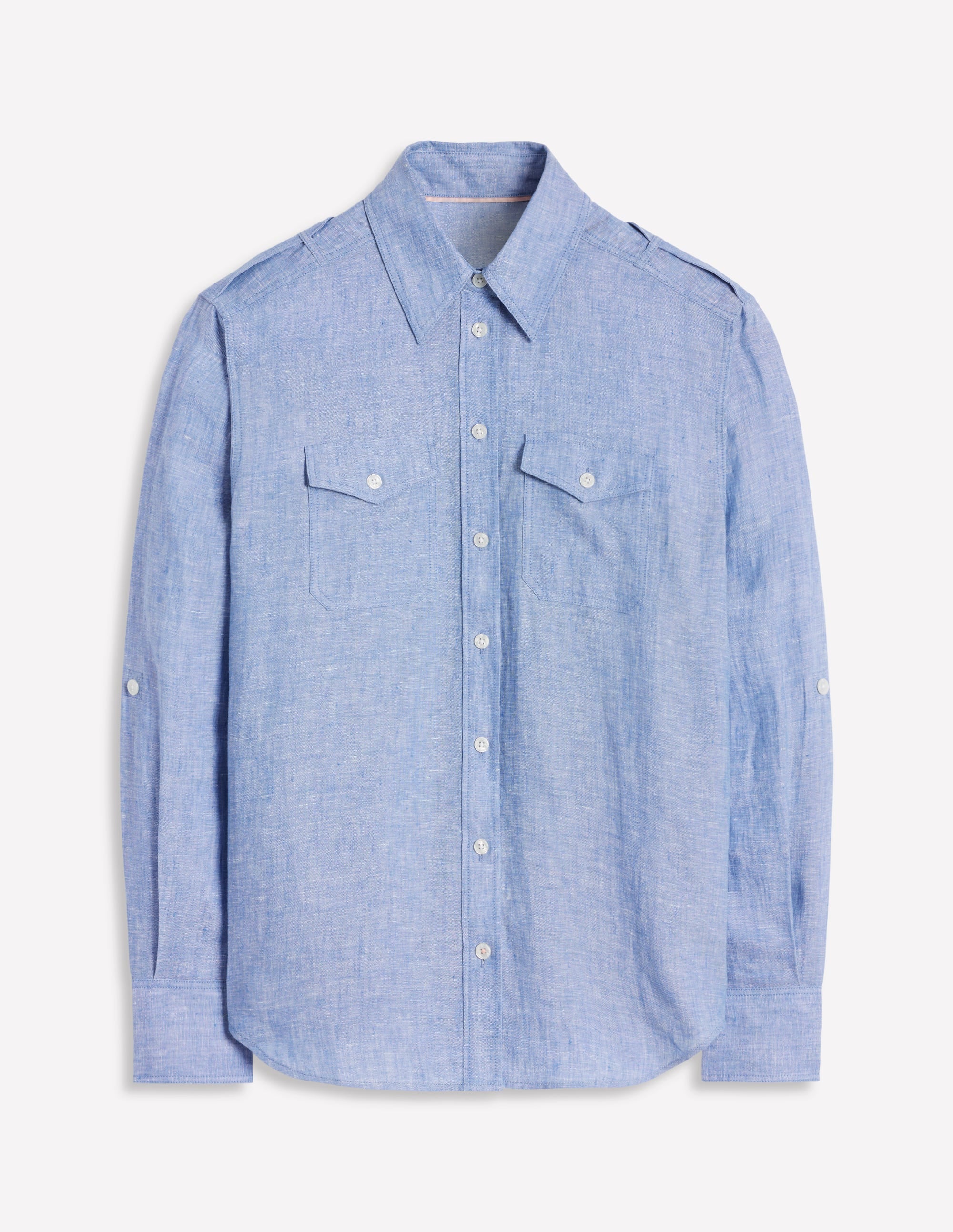 Longline Linen Safari Shirt-Chambray - Image 5