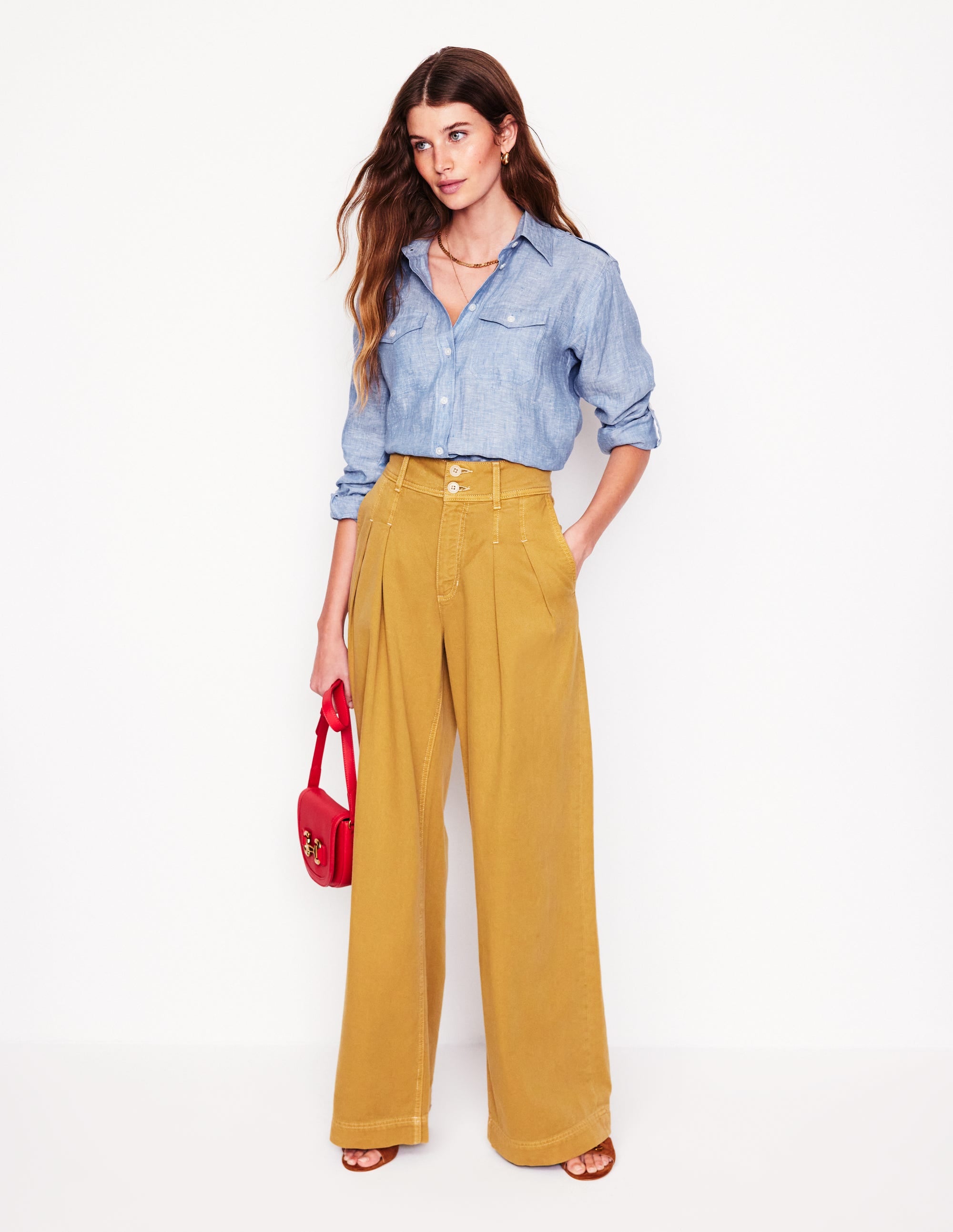 Longline Linen Safari Shirt-Chambray - Image 1