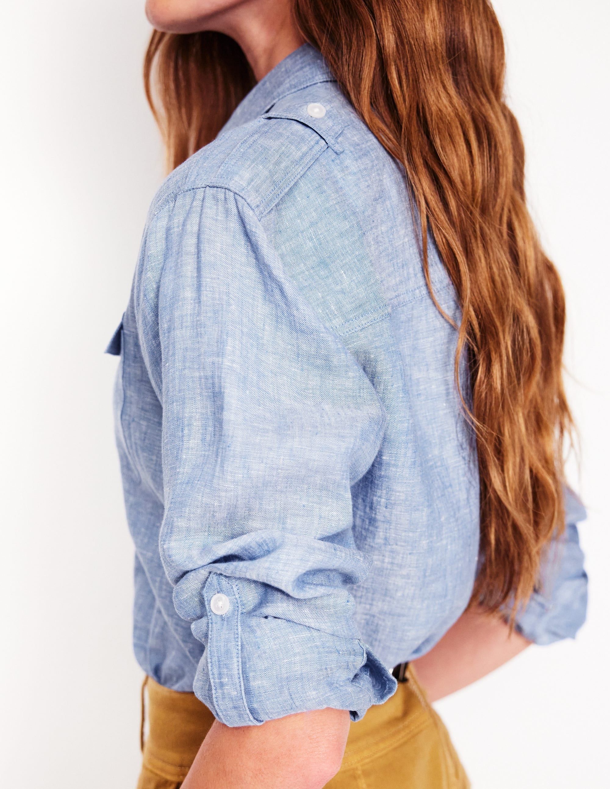 Longline Linen Safari Shirt-Chambray - Image 2
