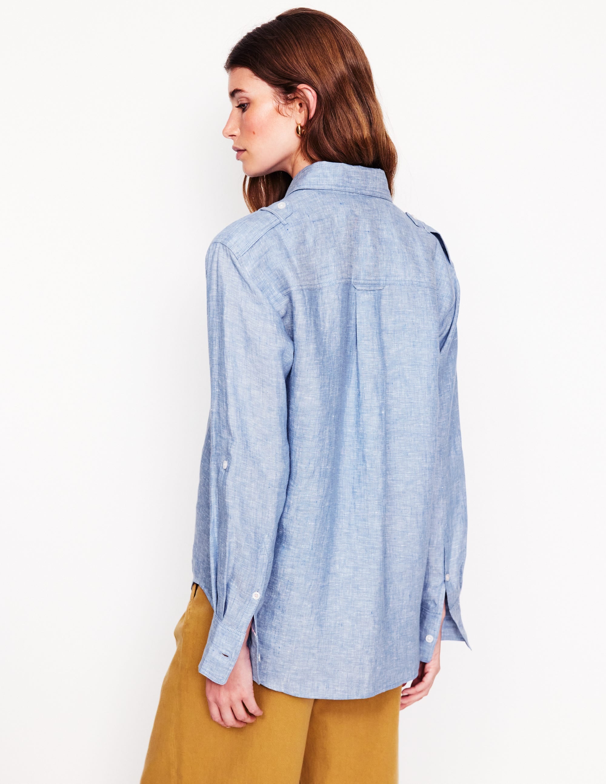 Longline Linen Safari Shirt-Chambray - Image 3