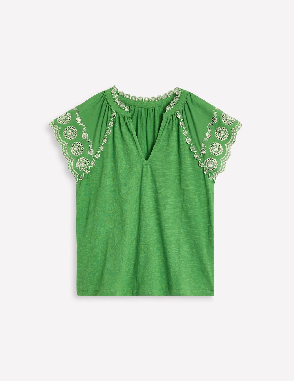 Ila Broderie Sleeve Notch Top-Paradise Green - Image 5