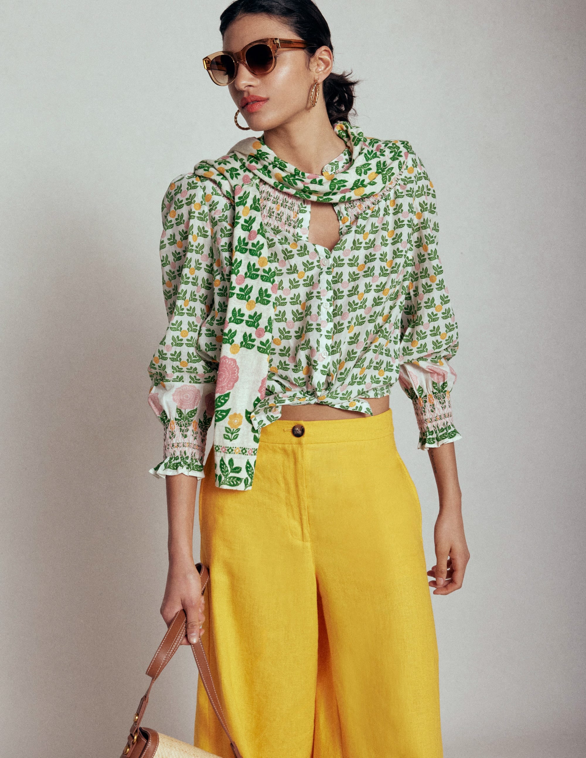 Effie Smocked Blouse-Ivory Green, Dahlia Garden - Image 6
