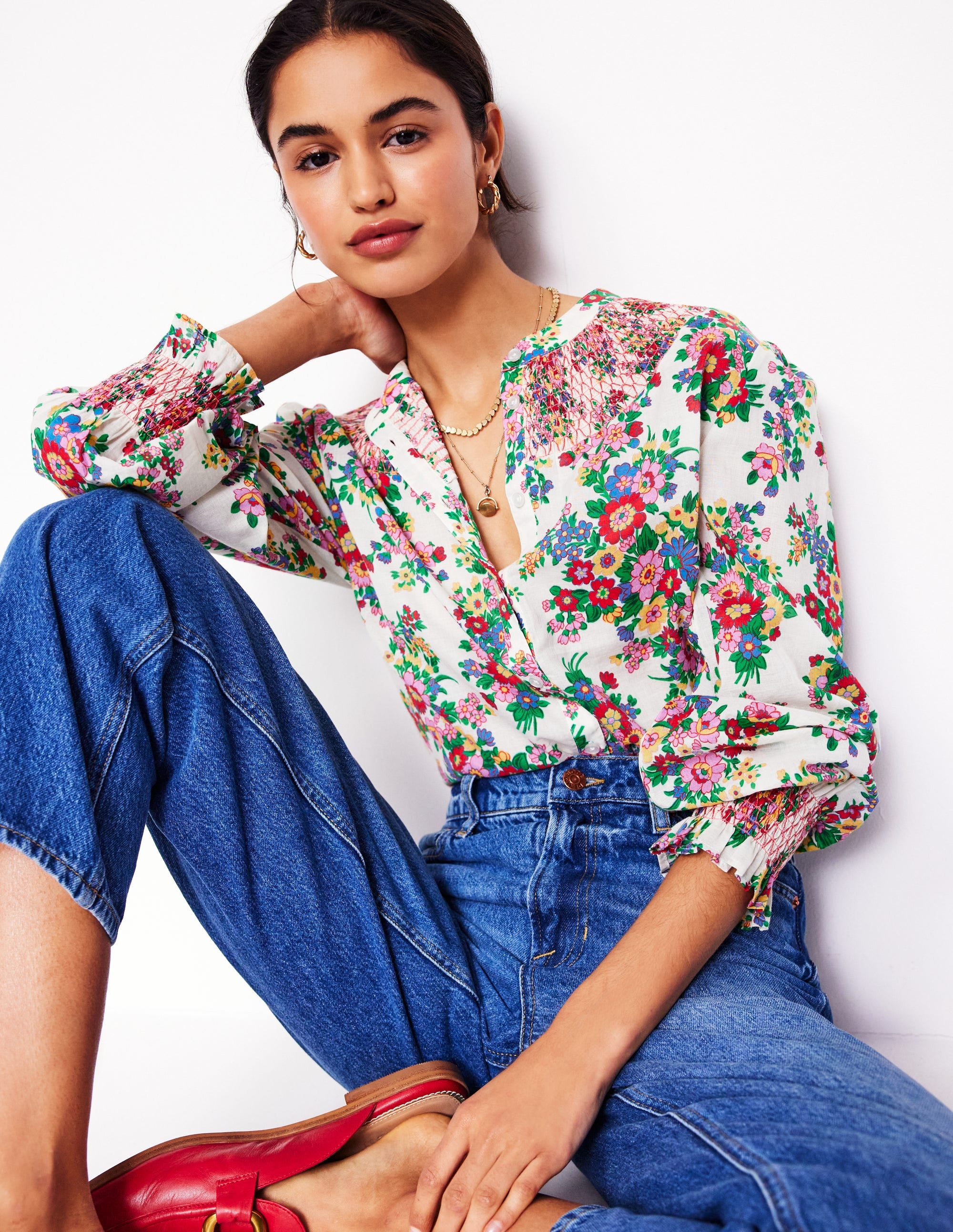 Effie Smocked Blouse-Multi, Bouquet Cluster - Image 1