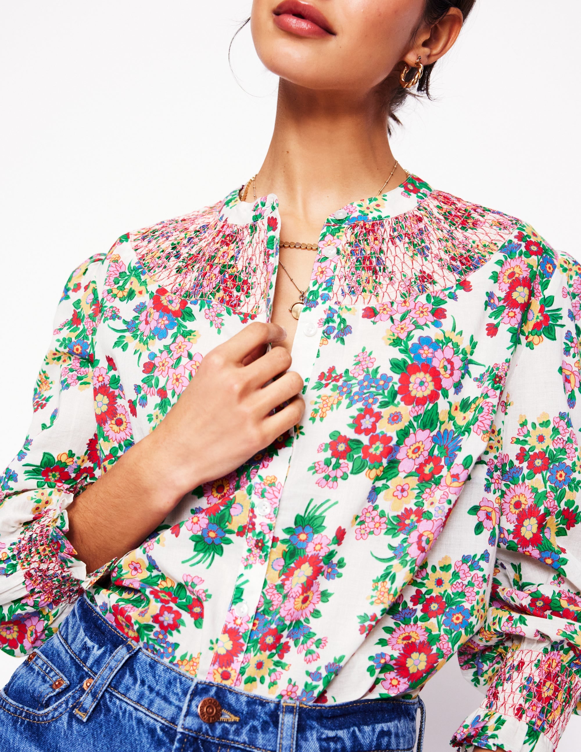 Effie Smocked Blouse-Multi, Bouquet Cluster - Image 2