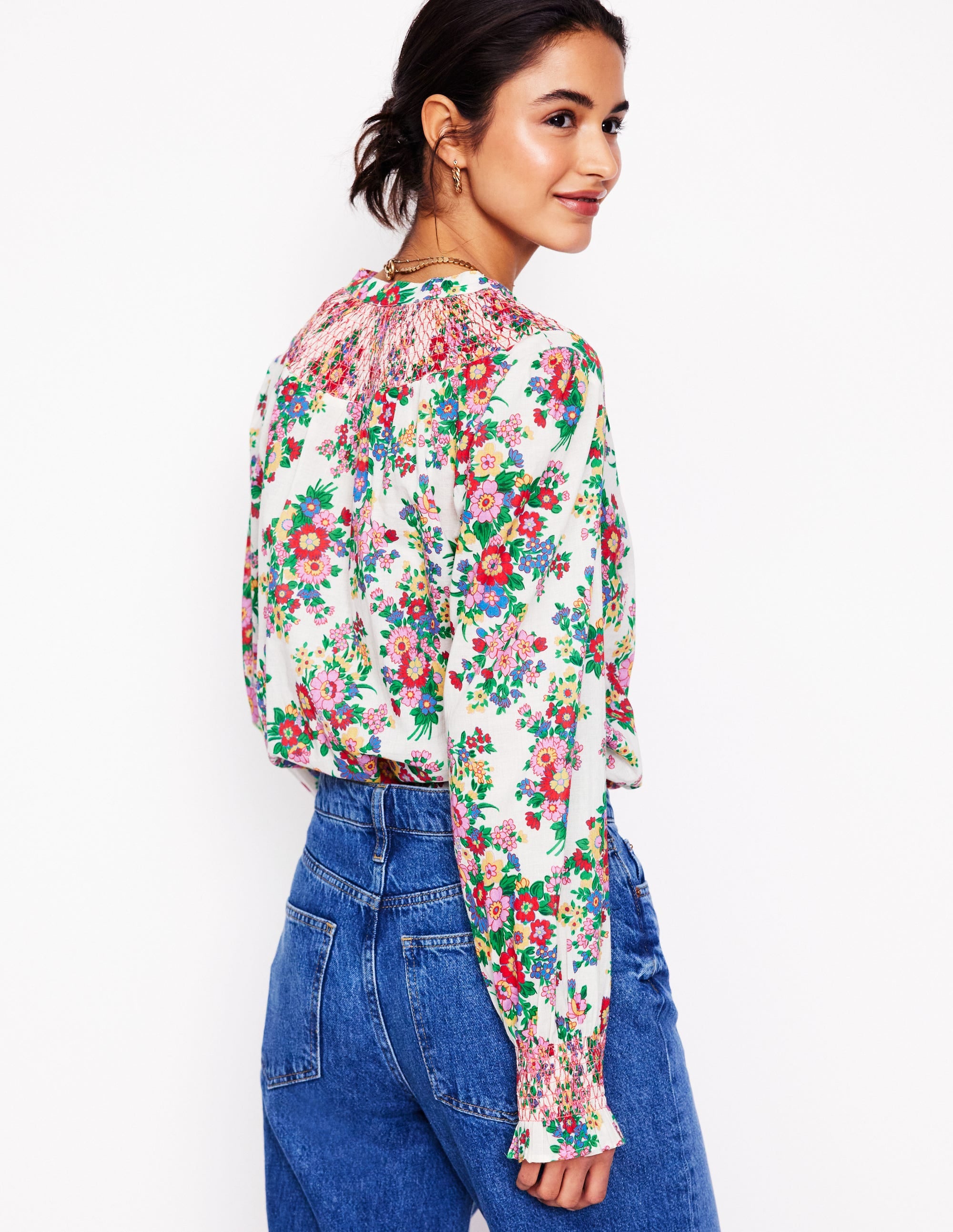 Effie Smocked Blouse-Multi, Bouquet Cluster - Image 3