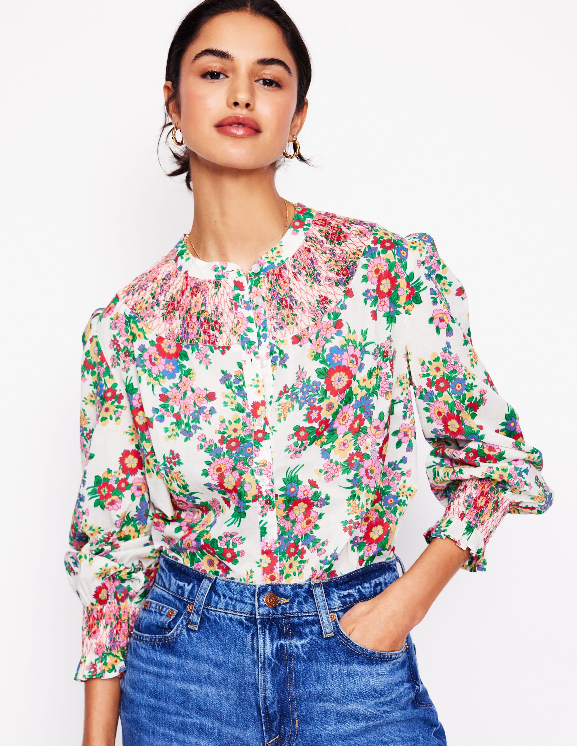 Effie Smocked Blouse-Multi, Bouquet Cluster - Image 4