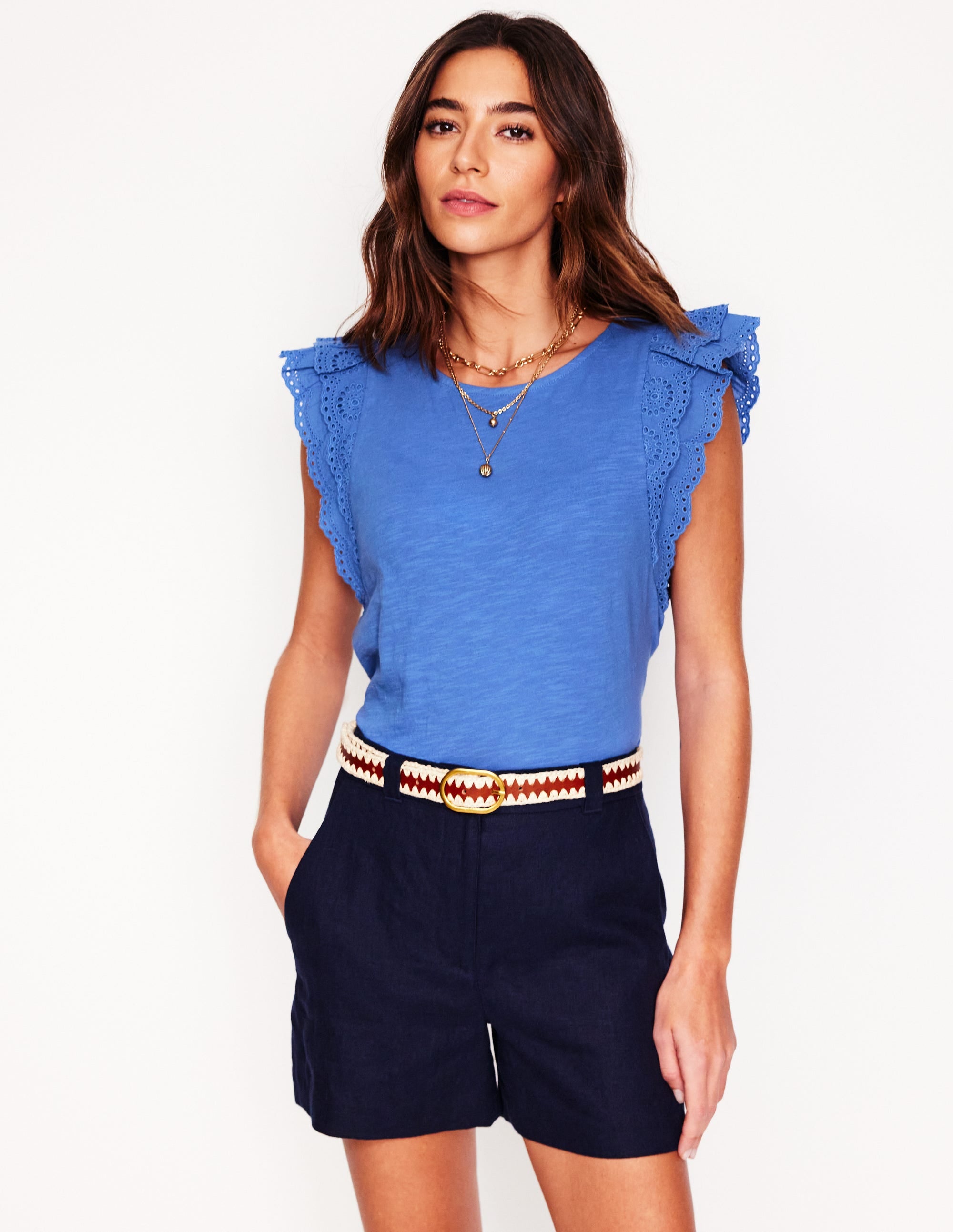 Belle Broderie Sleeve Top-Blue River - Image 4