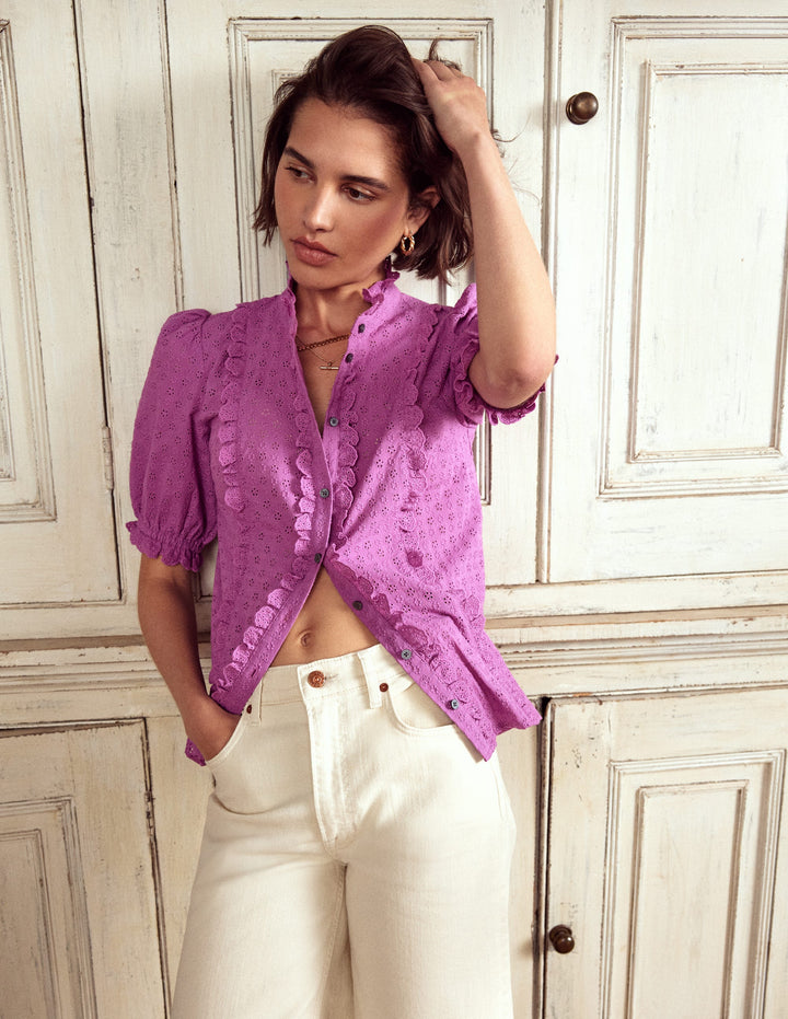 Feminine Cotton Blouse-Foxglove Purple