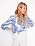 Evie Double Cloth Top-Bright Blue Stripe
