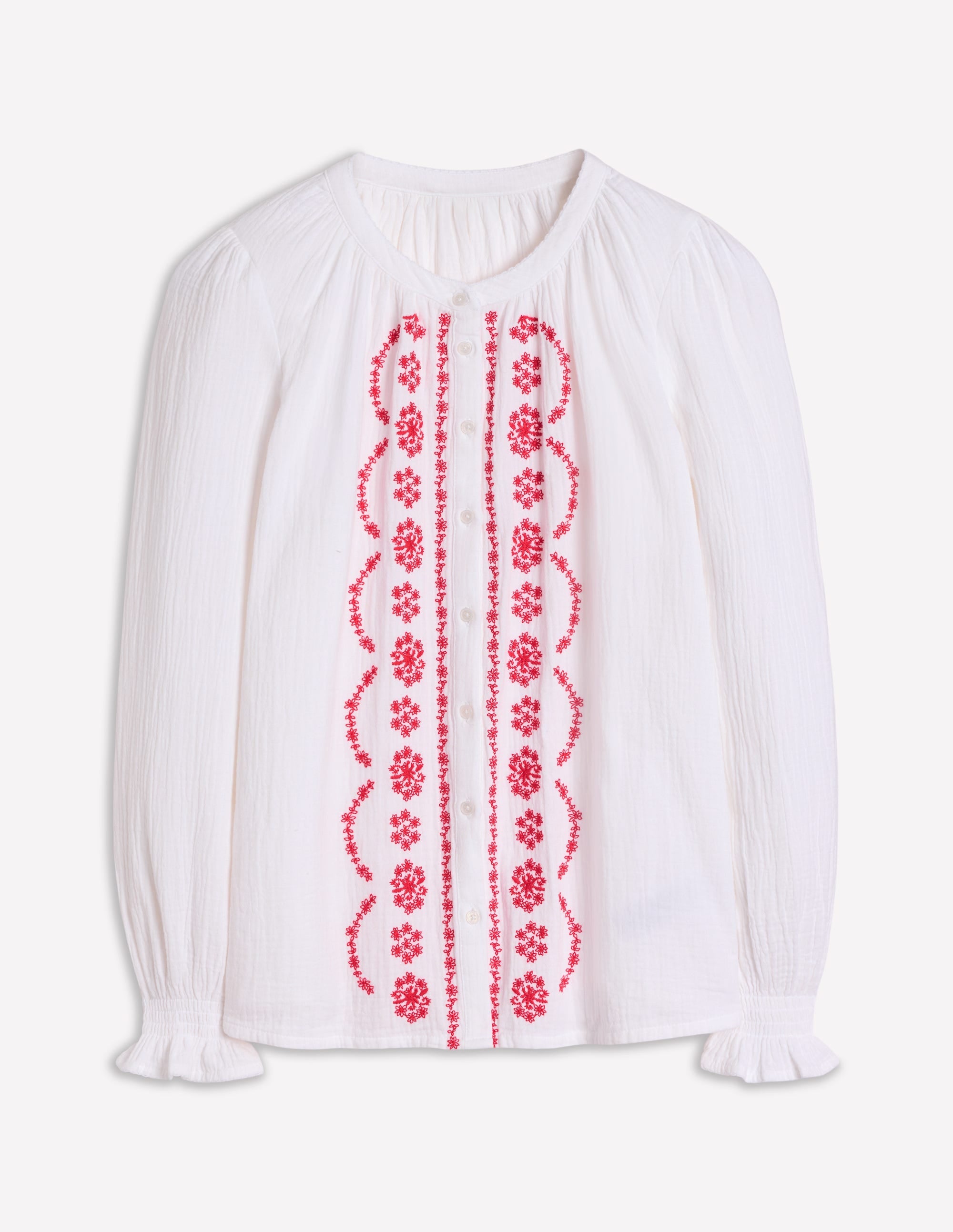 Evie Double Cloth Top-White, Red Embroidery - Image 8