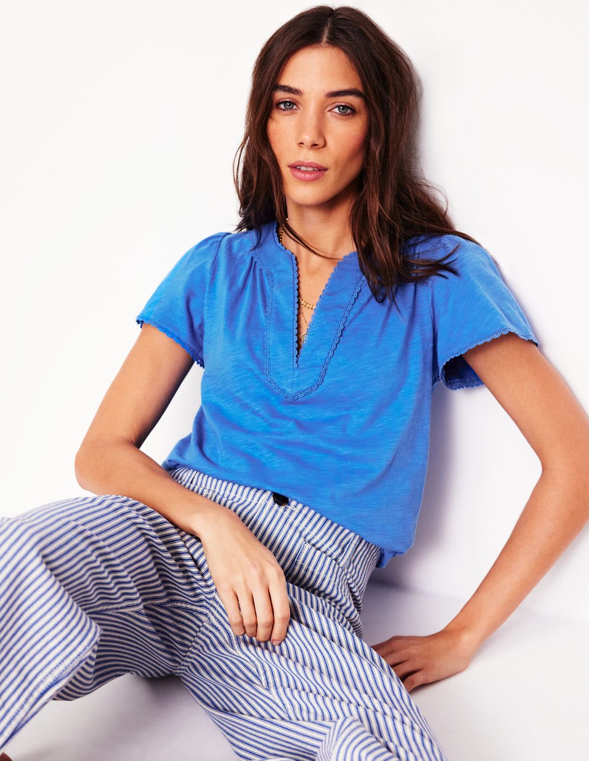 Ava Short Sleeve Top-Peacock Plume Blue - Image 1