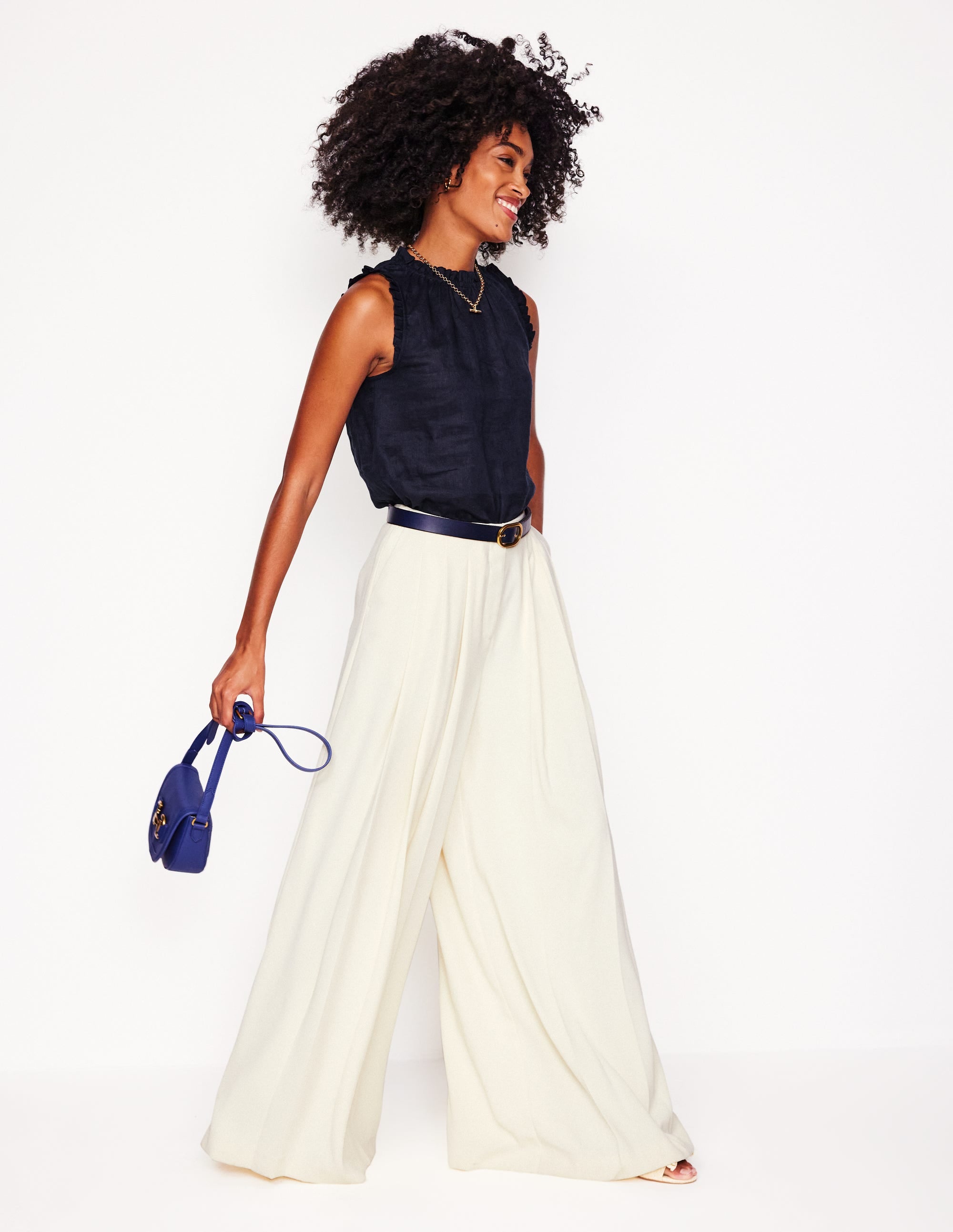 Sophie Ruffle Linen Top-Navy - Image 1