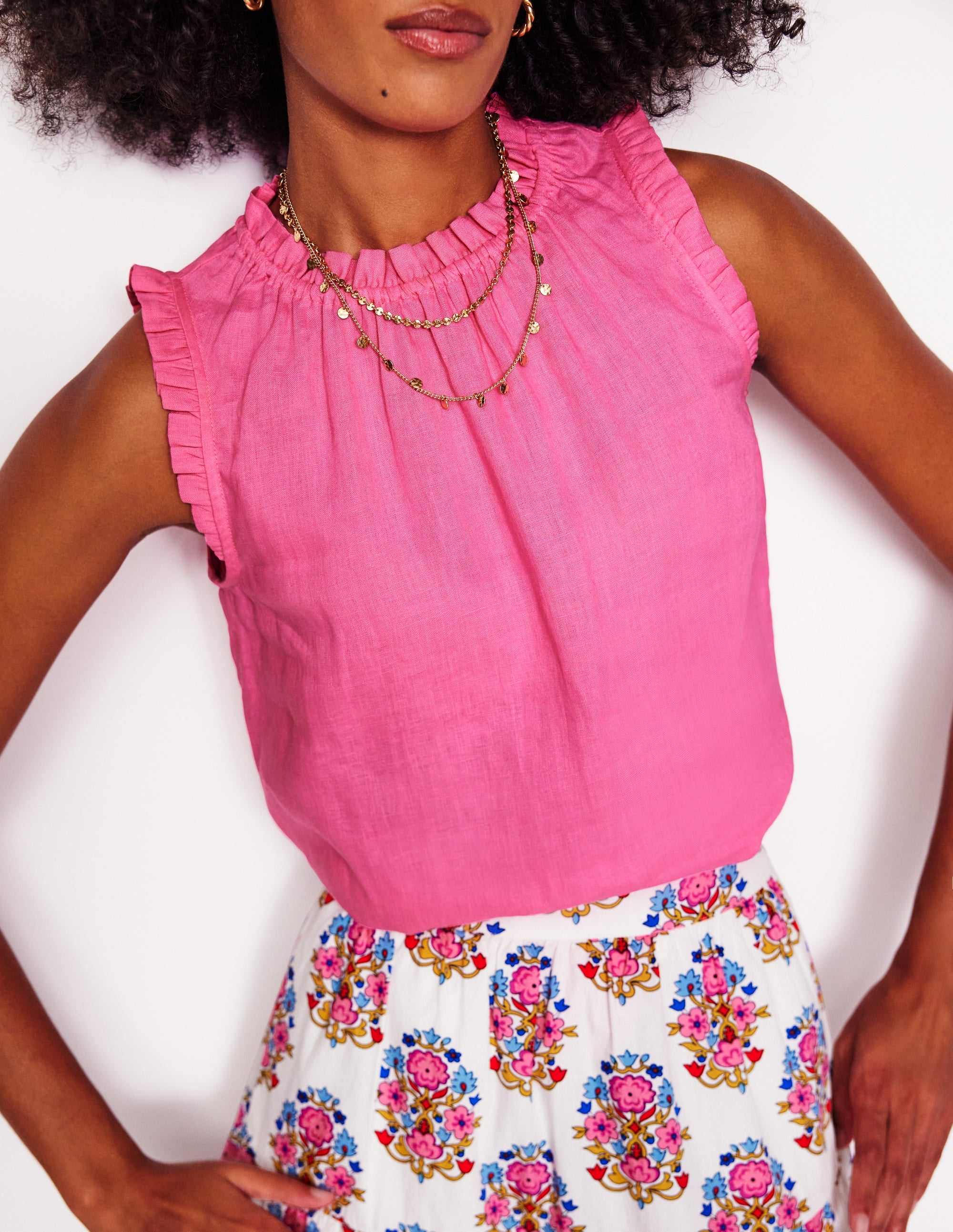Sophie Ruffle Linen Top-Pink Rose - Image 2