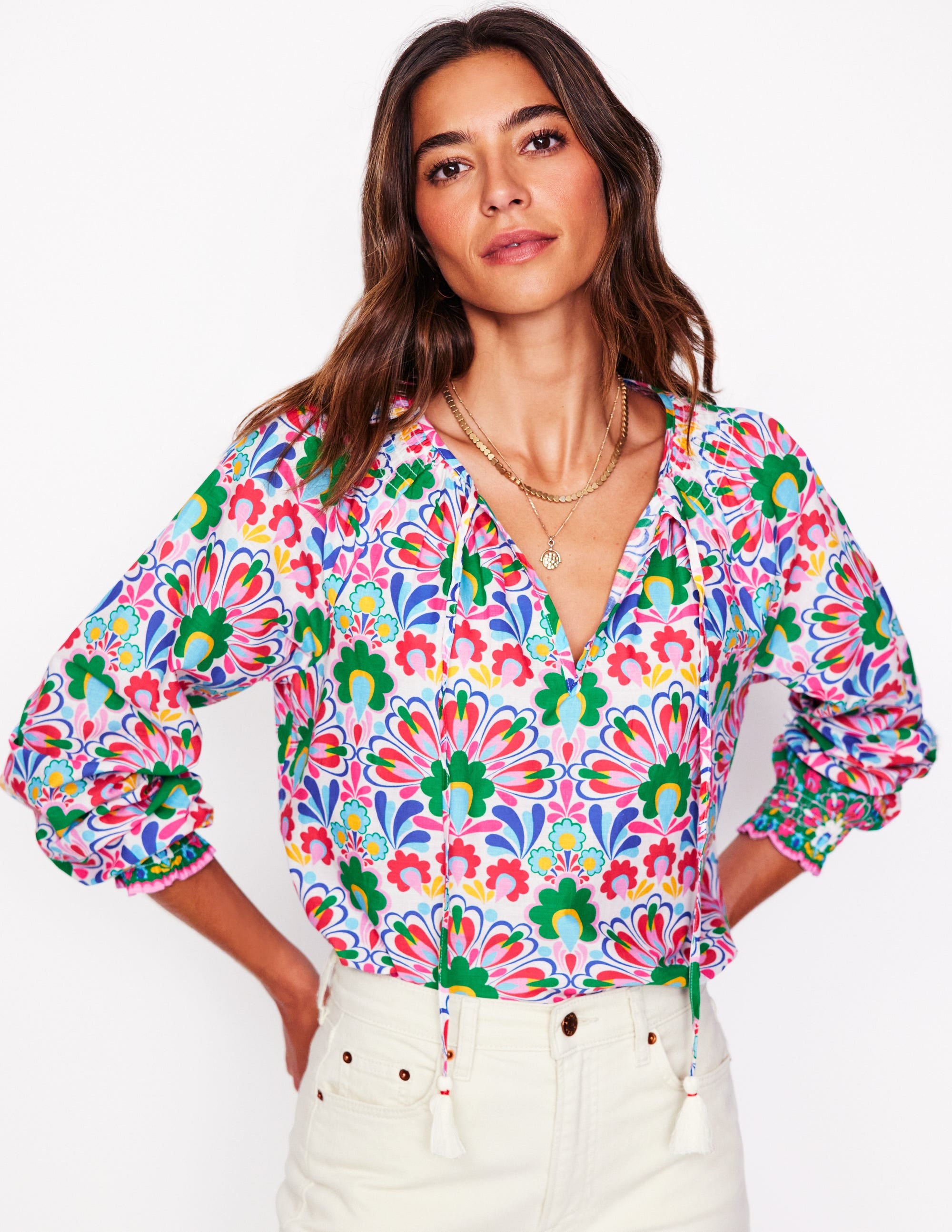 Easy Cotton Blouse-Multi, Decorative Dandelion - Image 1