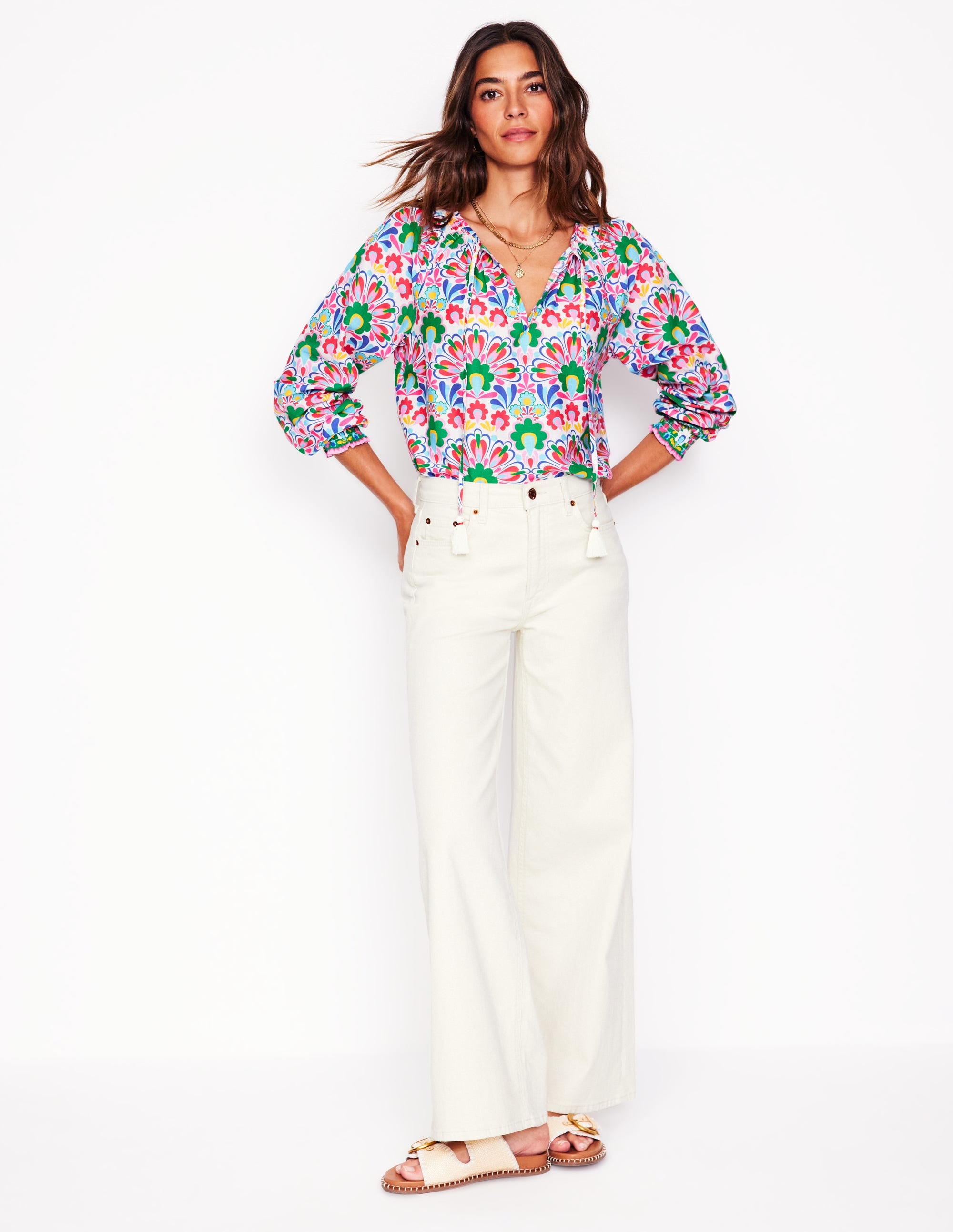 Easy Cotton Blouse-Multi, Decorative Dandelion - Image 5