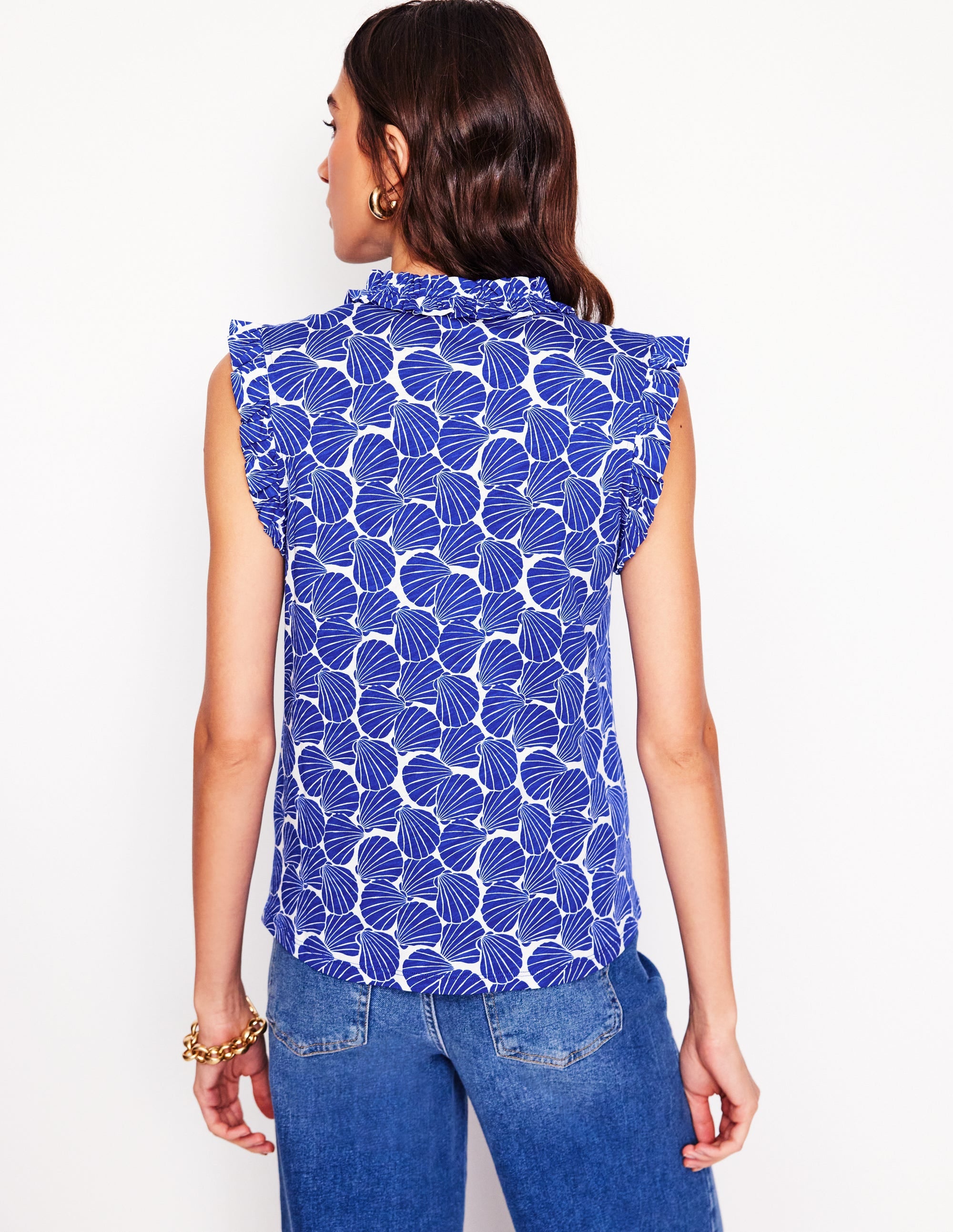 Lola Sleeveless Top-Bright Blue, Seashell - Image 3