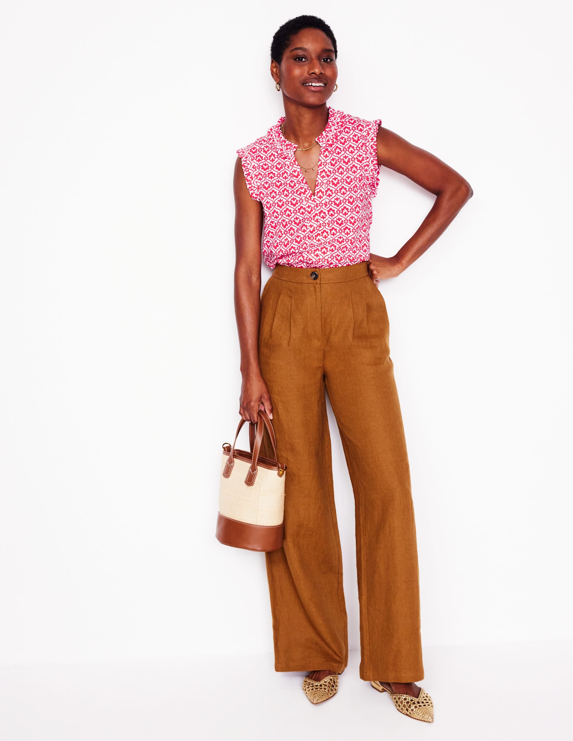 Lola Sleeveless Top-Strawberry Tart, Ivy Trellis - Image 1
