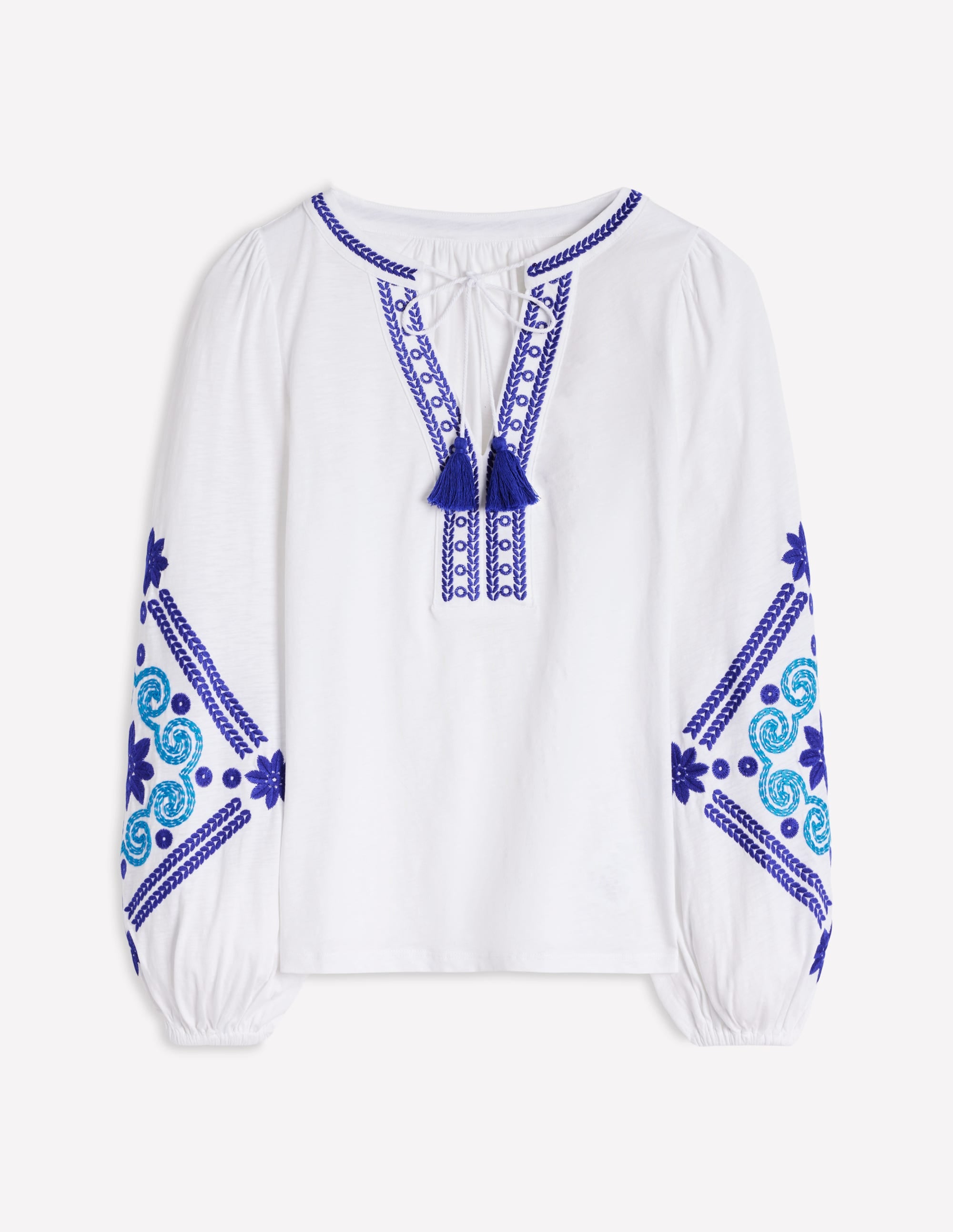 Nia Embroidered Top-White, Blue - Image 8
