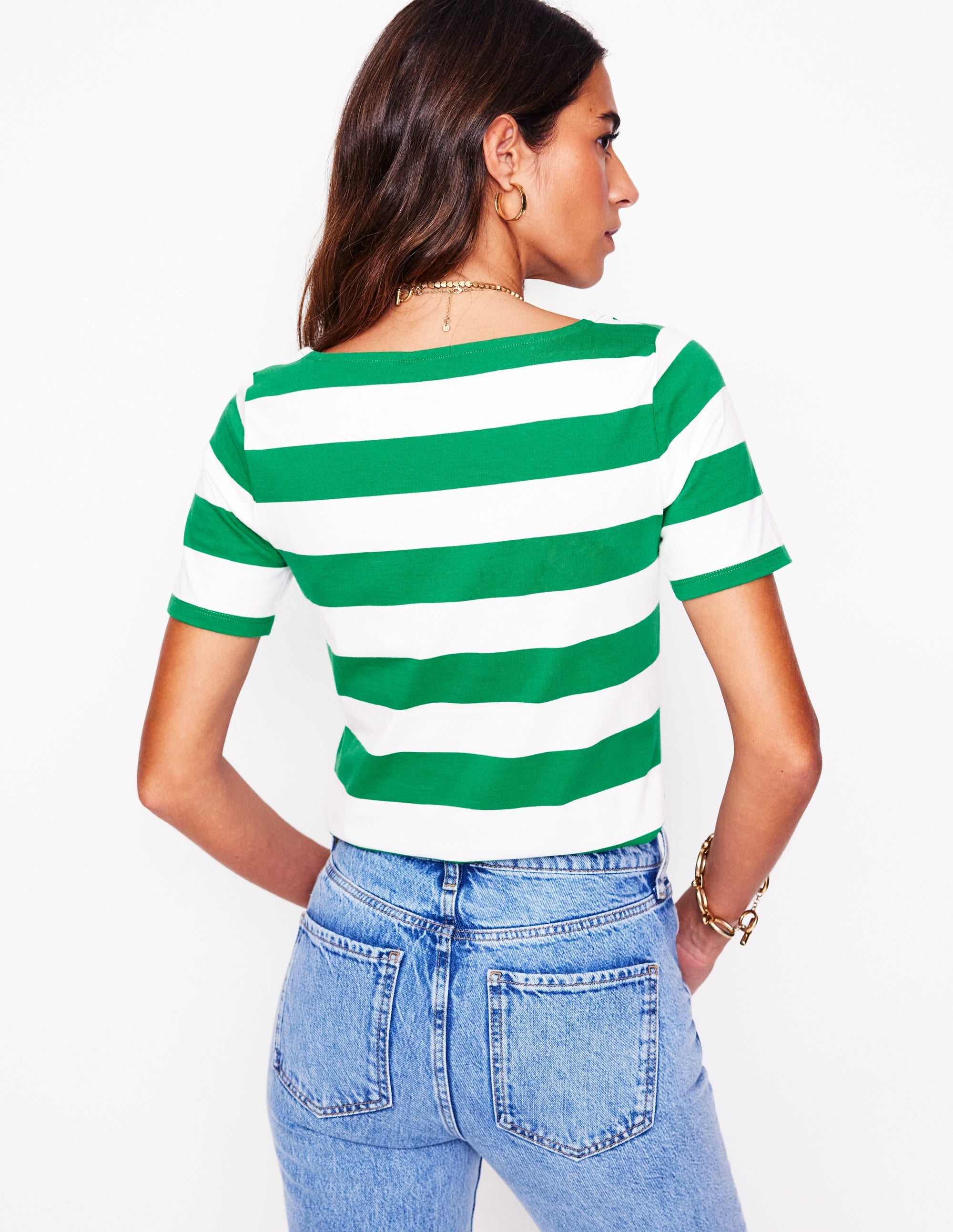 Ella Short Sleeve Breton-Ivory, Rich Emerald - Image 3