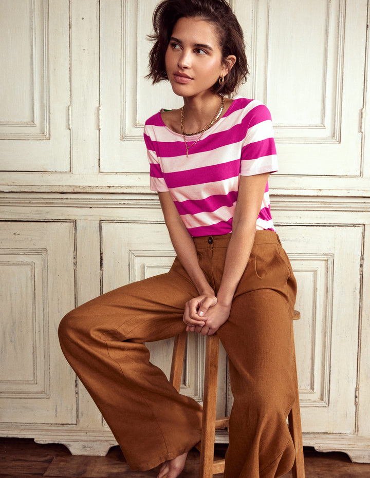 Ella Short Sleeve Breton-Ivory, Festival Fuchsia
