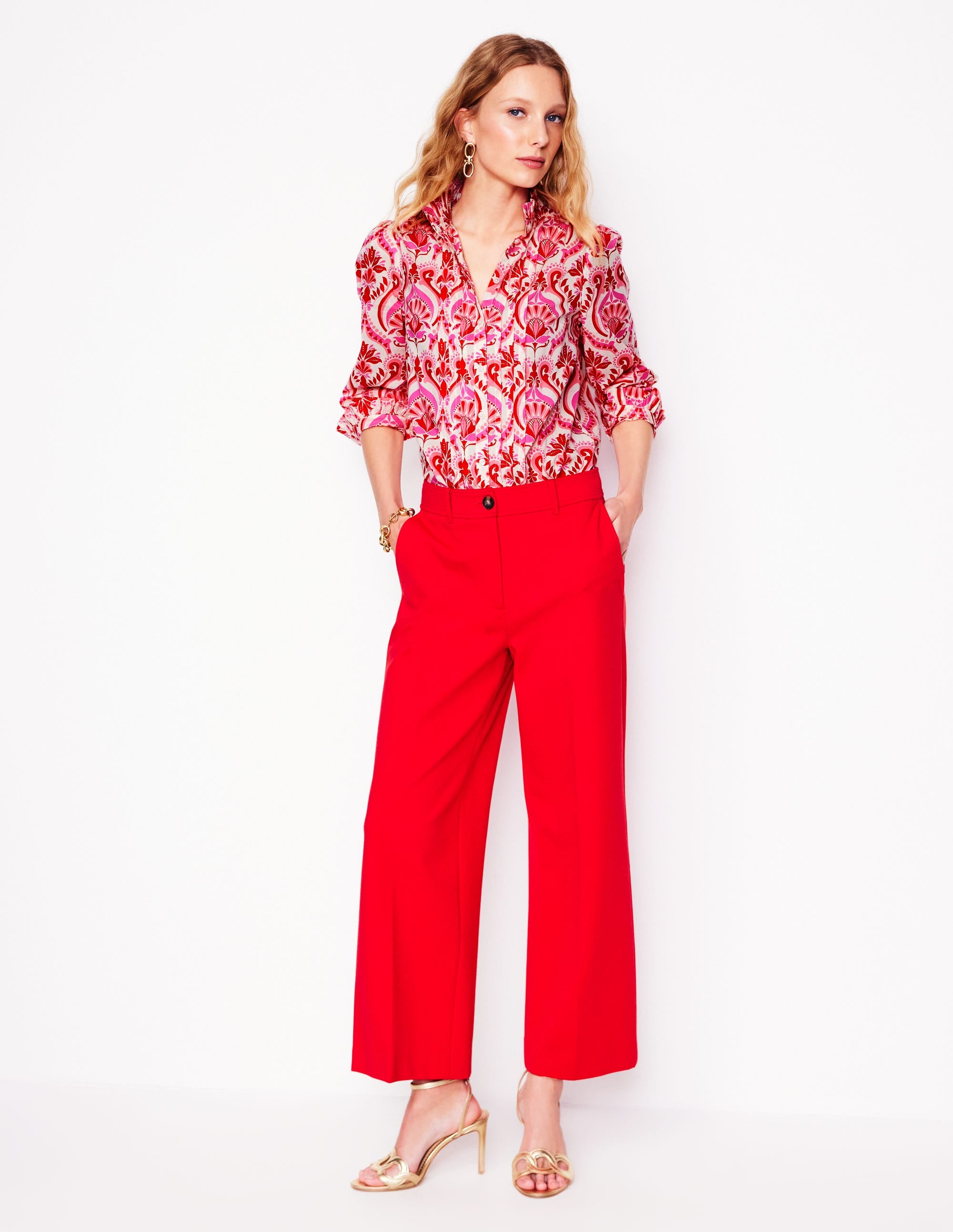 Felicity Cotton Blouse-Poppy Red, Ornamental Floral - Image 7