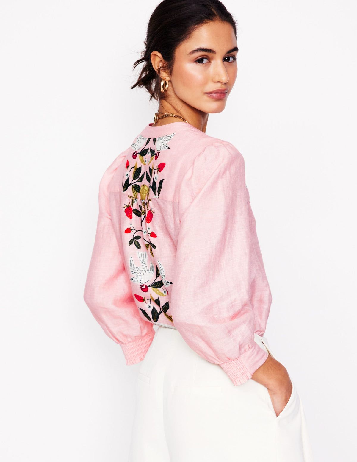 Alicia Linen Top-Provence Pink, Bird Paradise - Image 4