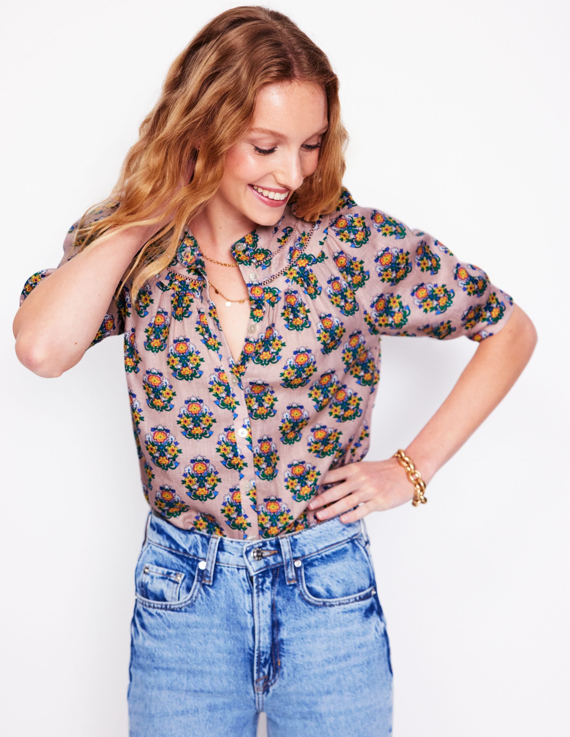 Bea Linen Top-Pink, Wildflower Stamp - Image 4