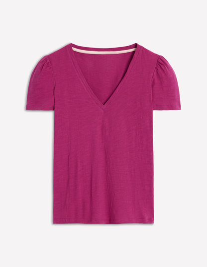 V Neck Slub T-shirt-Rich Magenta-5
