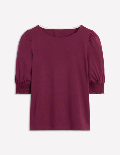 Short Sleeve Smocked Cuff Top-Deep Wisteria-4