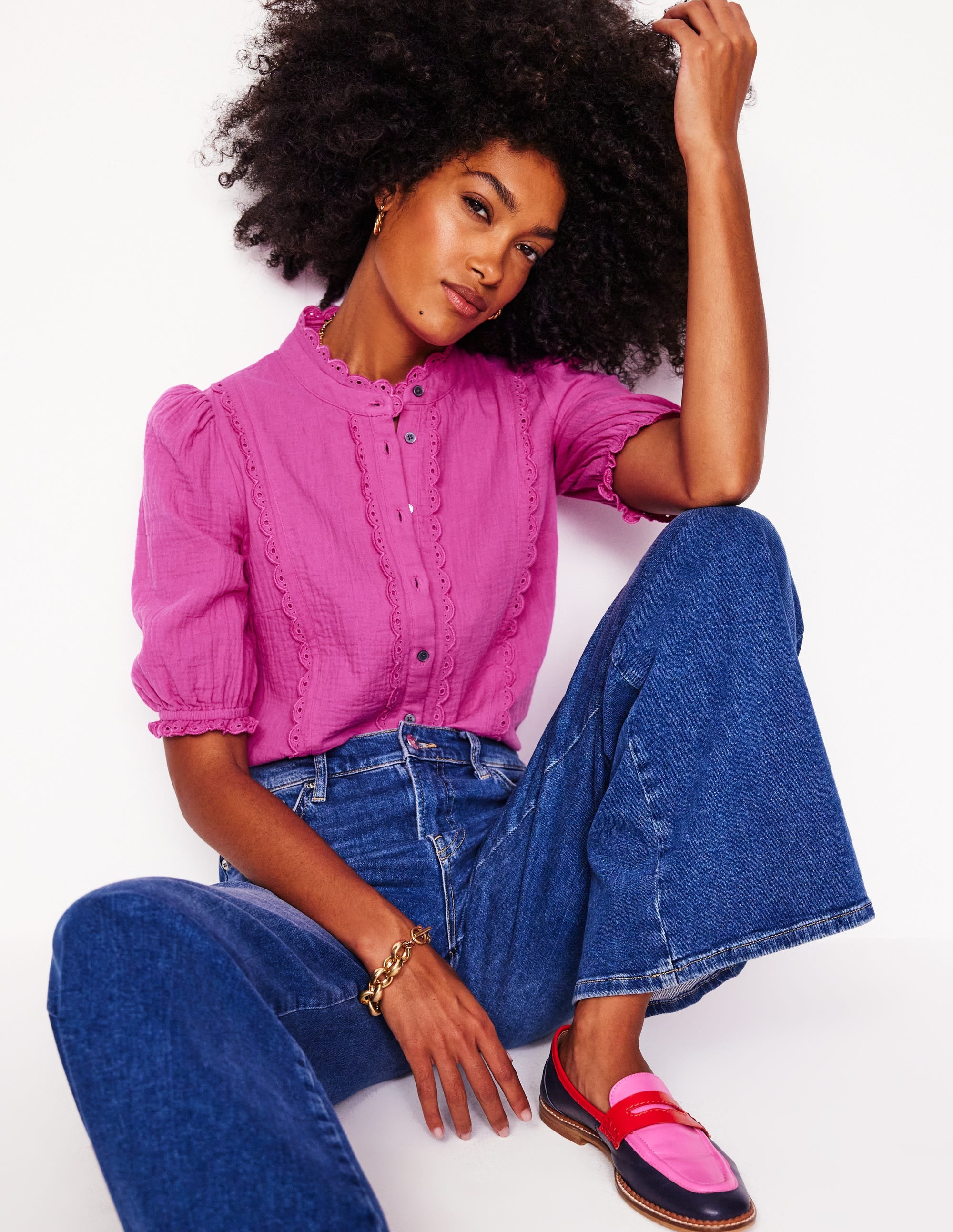 Scallop Double Cloth Top-Cosmos Pink - Image 1