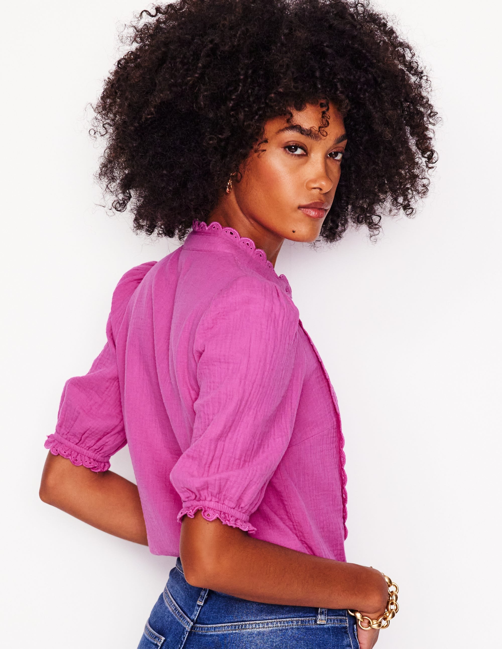 Scallop Double Cloth Top-Cosmos Pink - Image 2