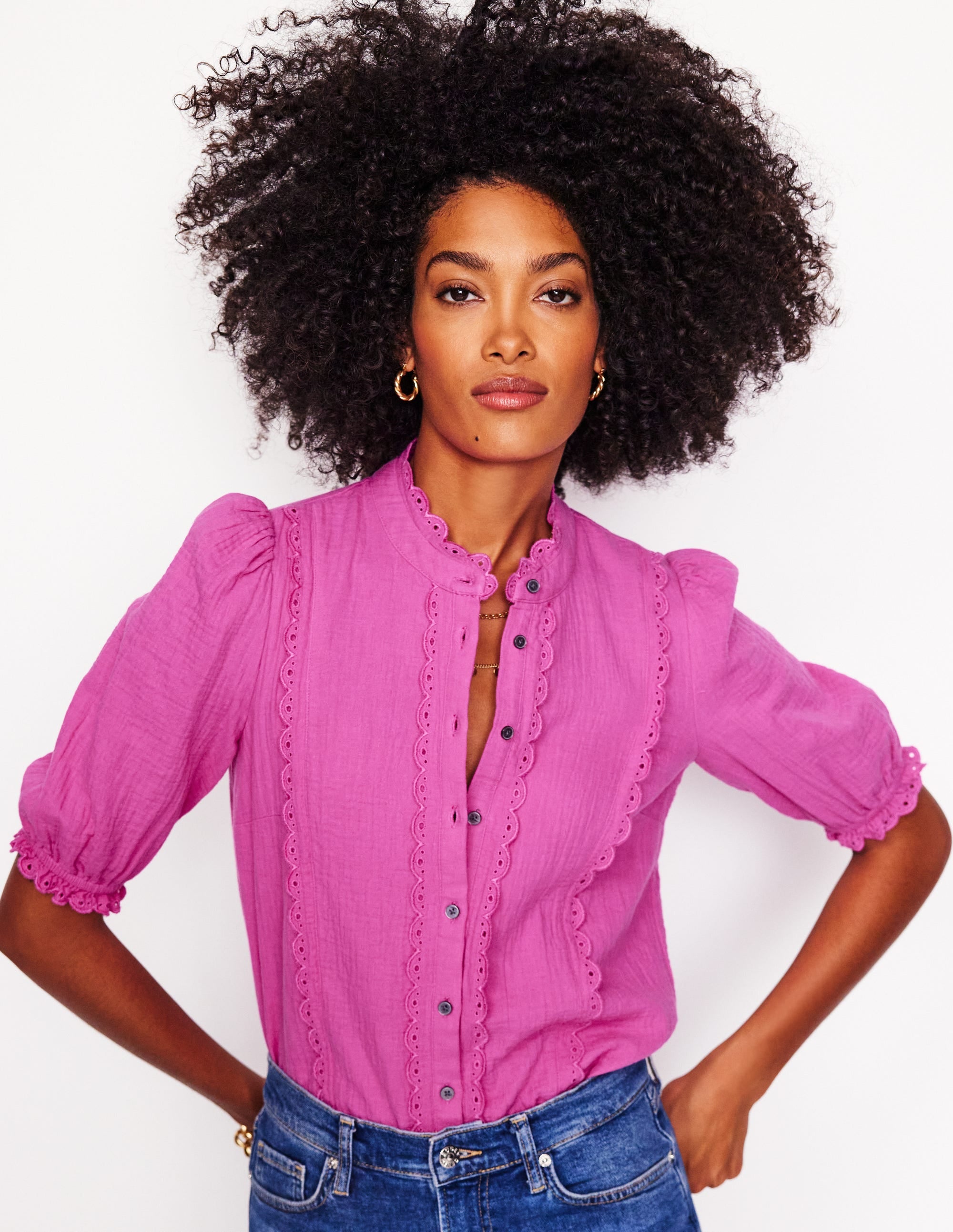 Scallop Double Cloth Top-Cosmos Pink - Image 4