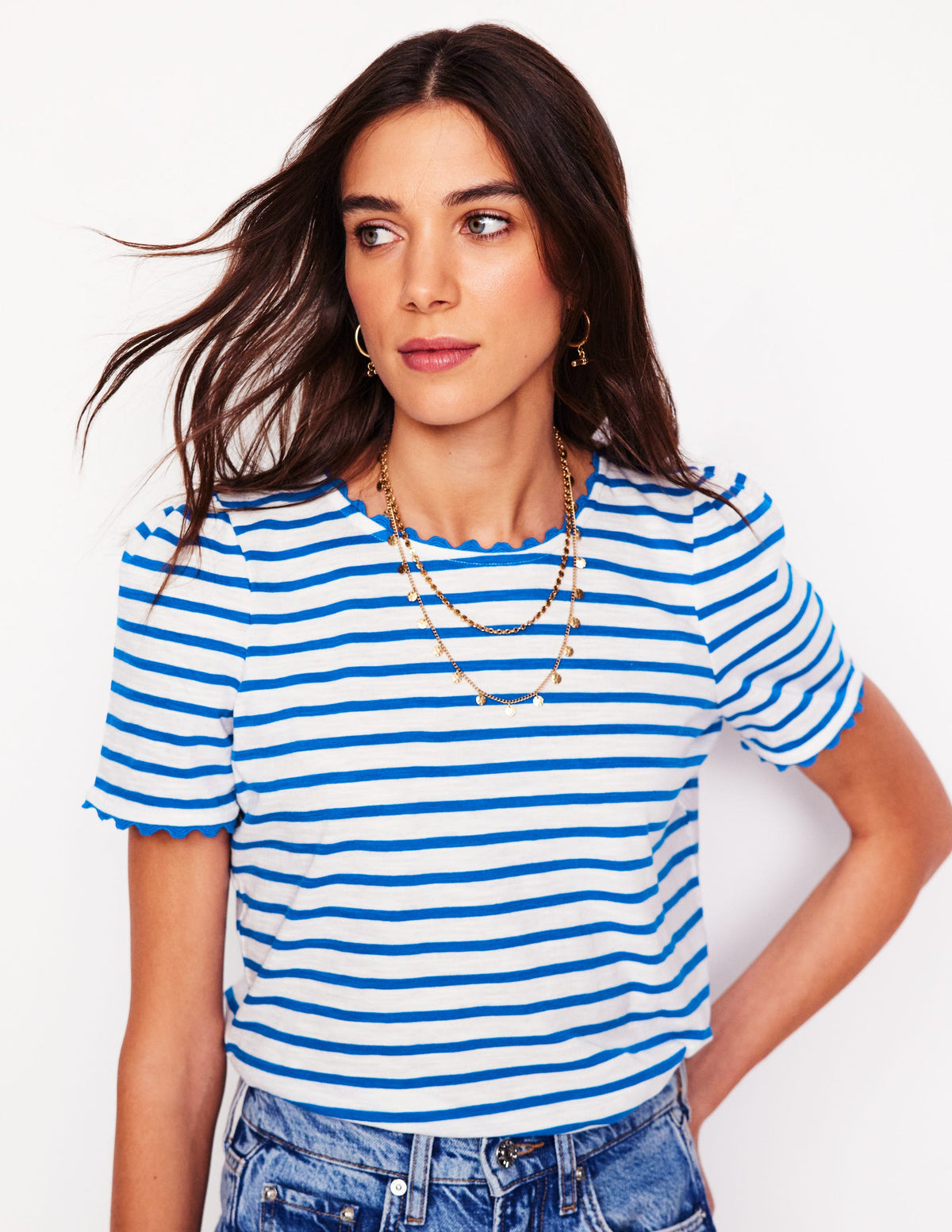 Ali Ricrac T-shirt-Ivory, Gallery Blue - Image 4