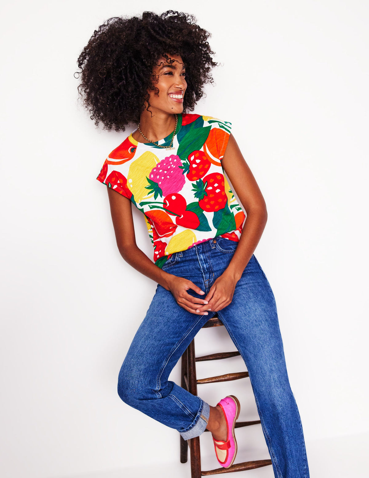 Louisa Cotton Slub T-shirt-Multi, Summer Fruits - Image 1