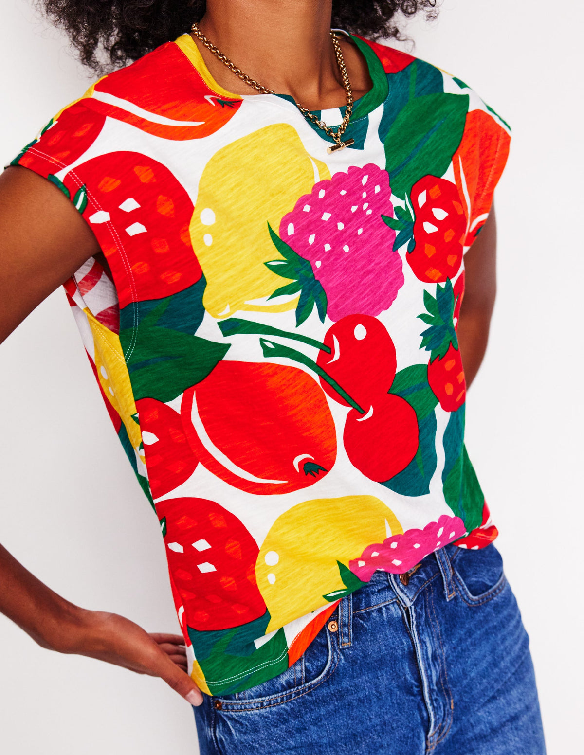 Louisa Cotton Slub T-shirt-Multi, Summer Fruits - Image 2