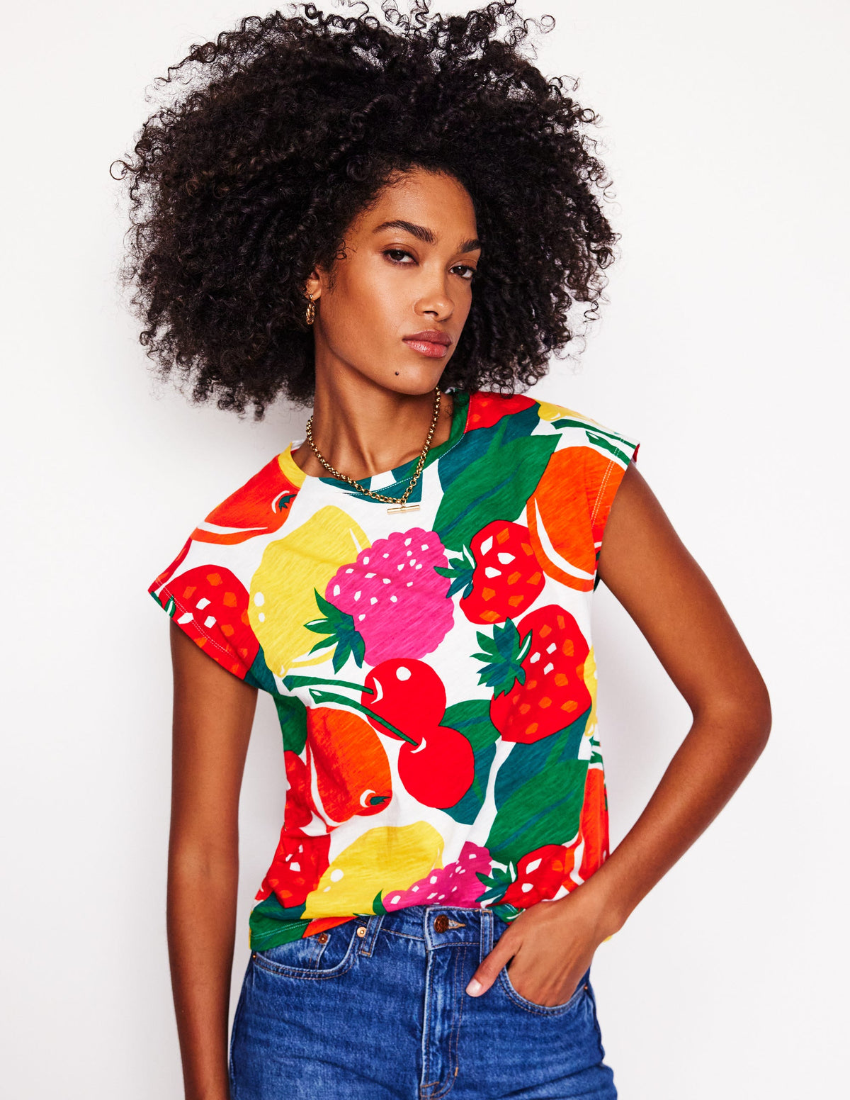 Louisa Cotton Slub T-shirt-Multi, Summer Fruits - Image 4