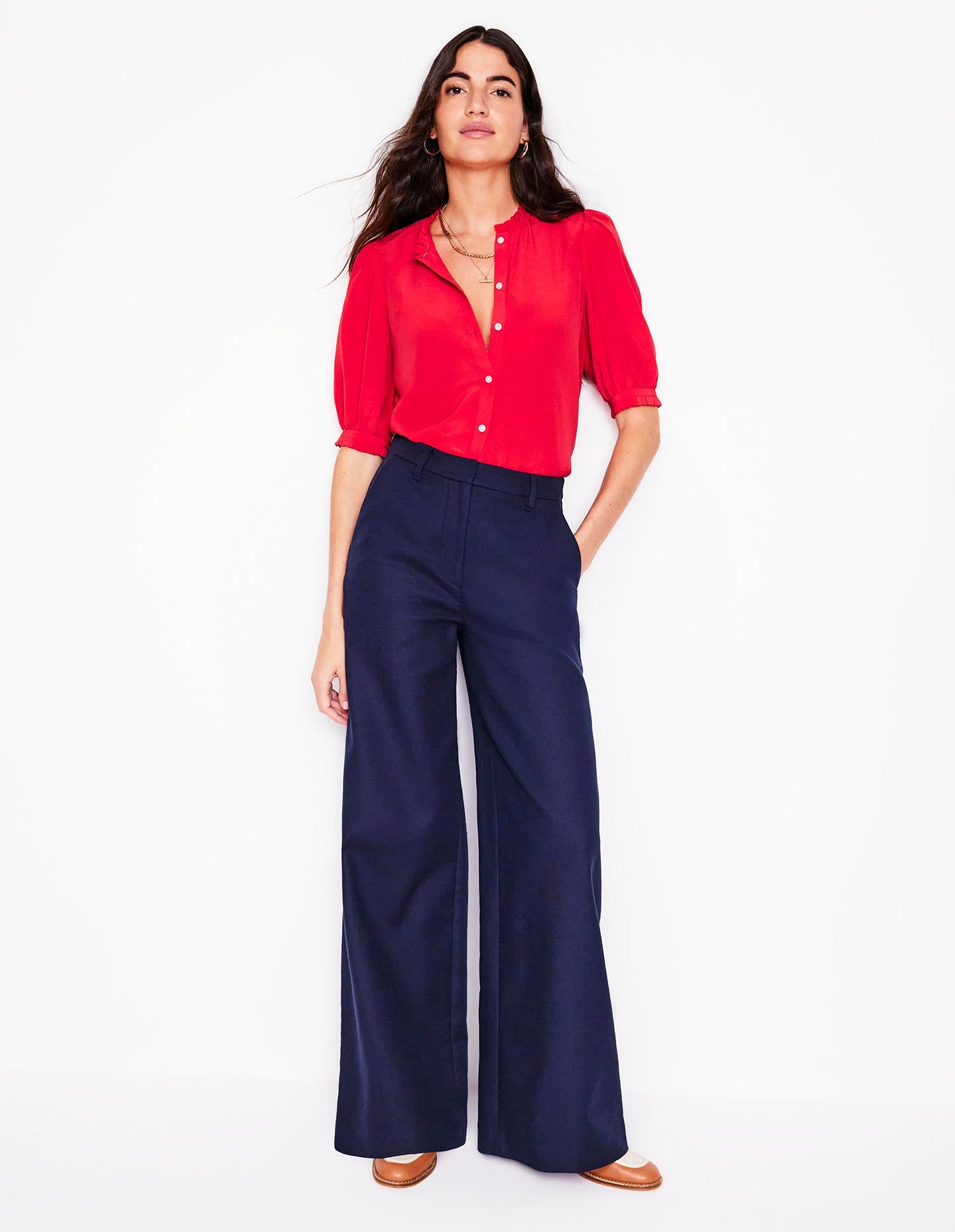 Frill Detail Silk Top-Poppy Red - Image 6