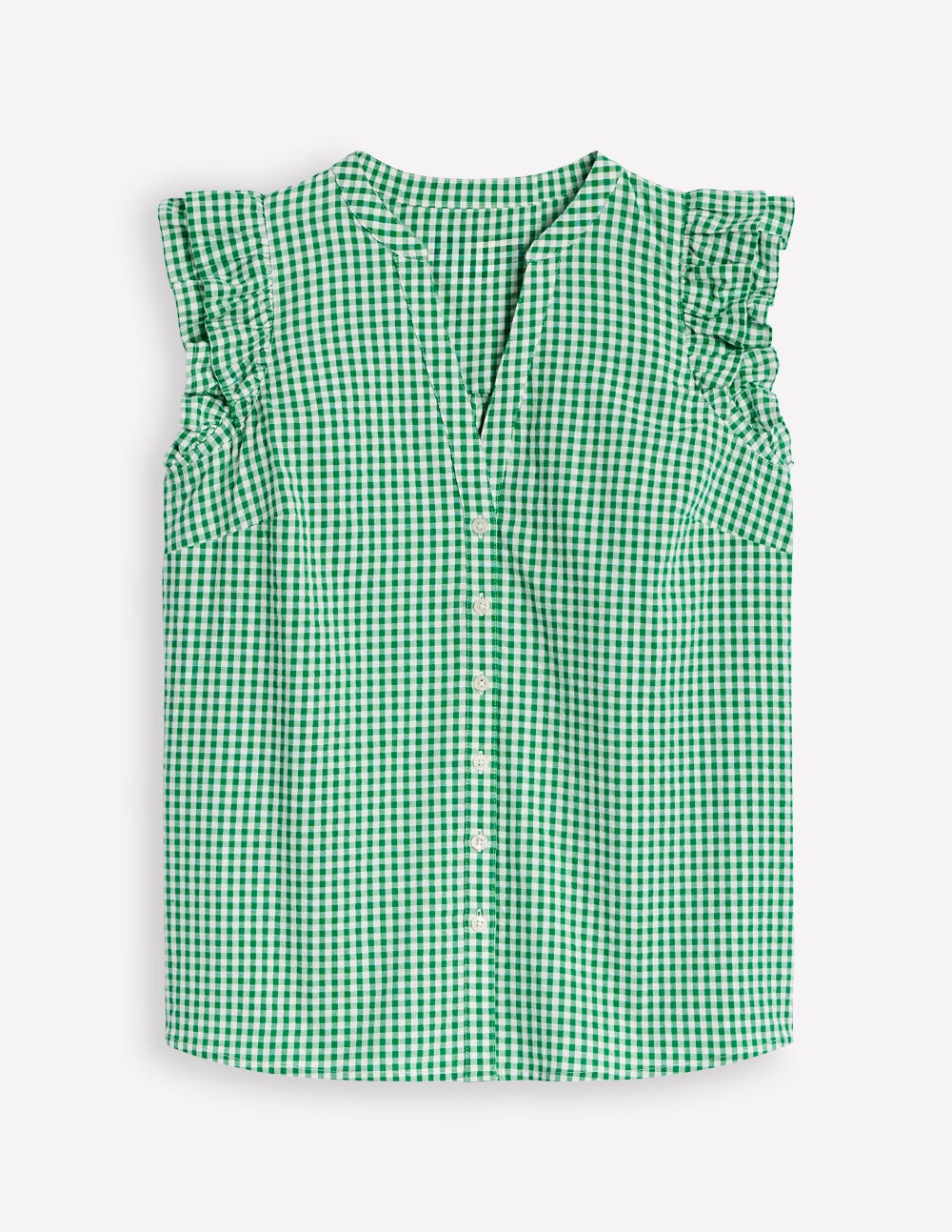 Frill Sleeve Seersucker Top-Rich Emerald Micro Gingham - Image 8