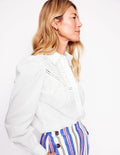Broderie Contrast Yoke Shirt-White