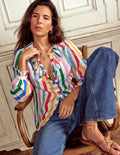 Ruffle Collar Silk Blend Top-Mauve, Strawberry Tart Rainbow