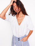 Trim Insert Double Cloth Top-White