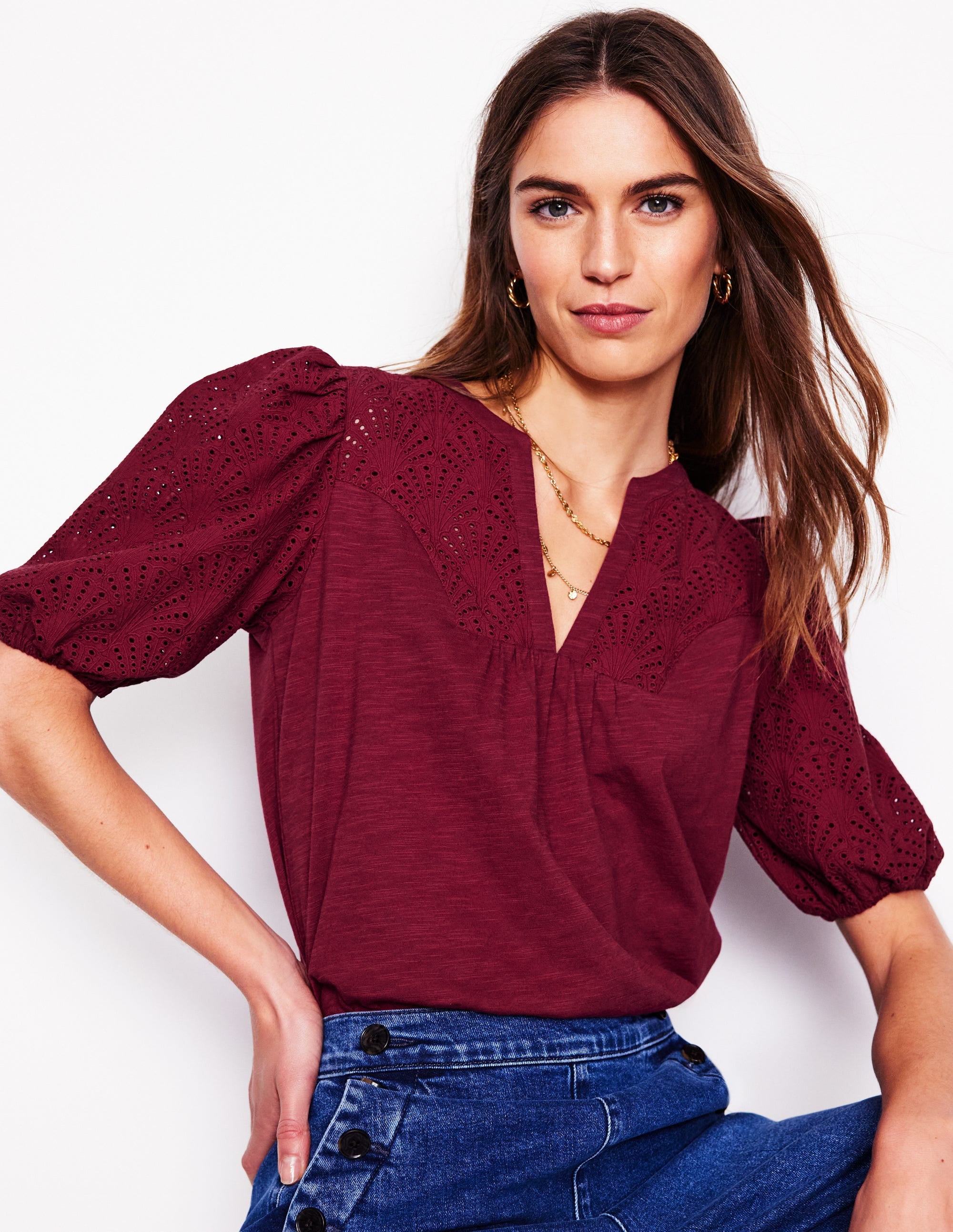 Dolly Broderie Top-Garnet Red - Image 1