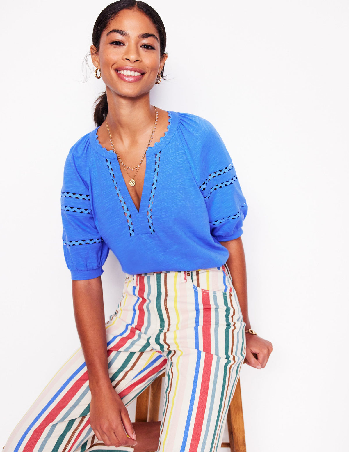 Maisy Rikrak Trim Top-Ocean Blue - Image 3