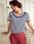 Fae Crochet T-shirt-Ivory, Navy