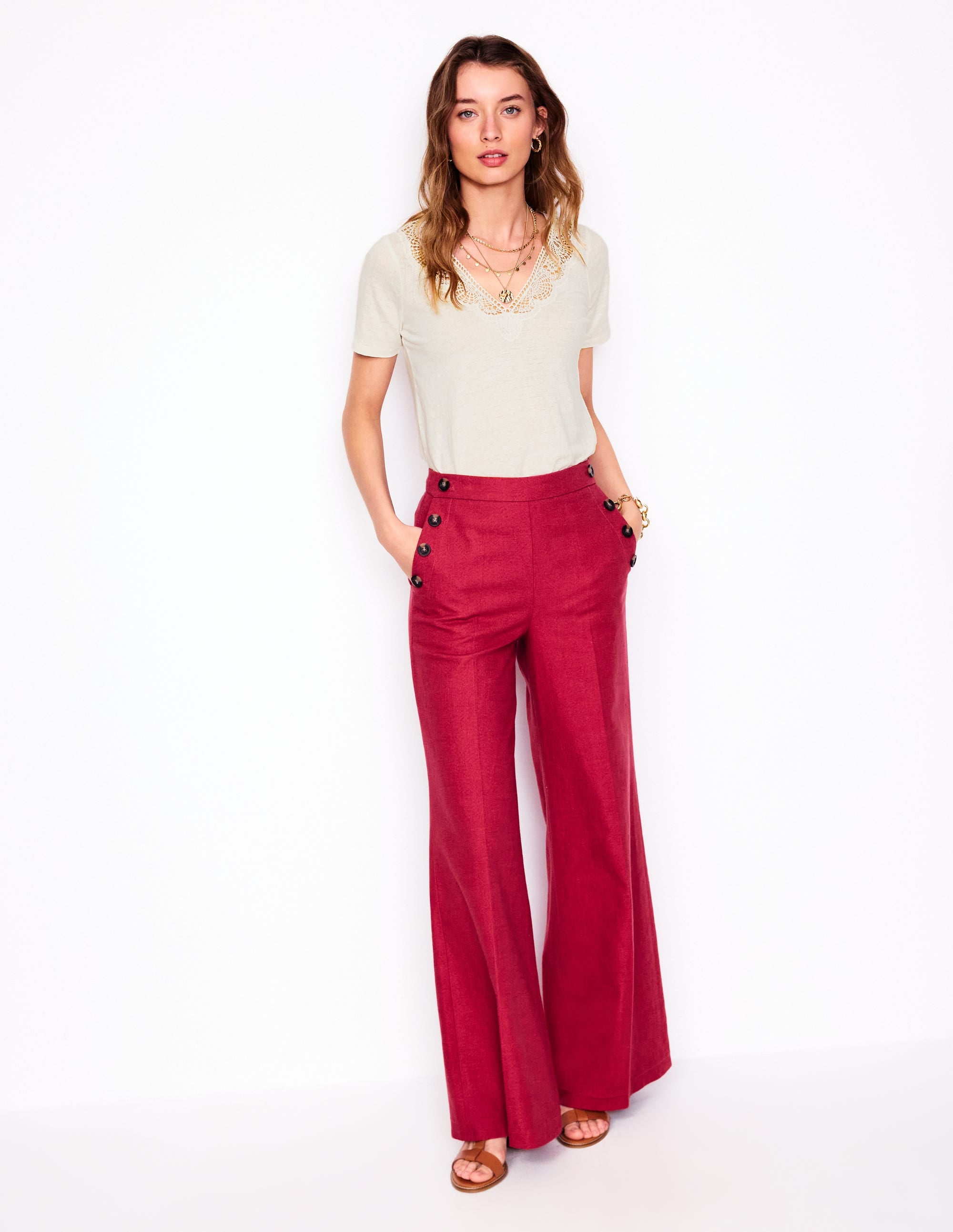 Lace Trim Linen T-shirt-Ivory - Image 3