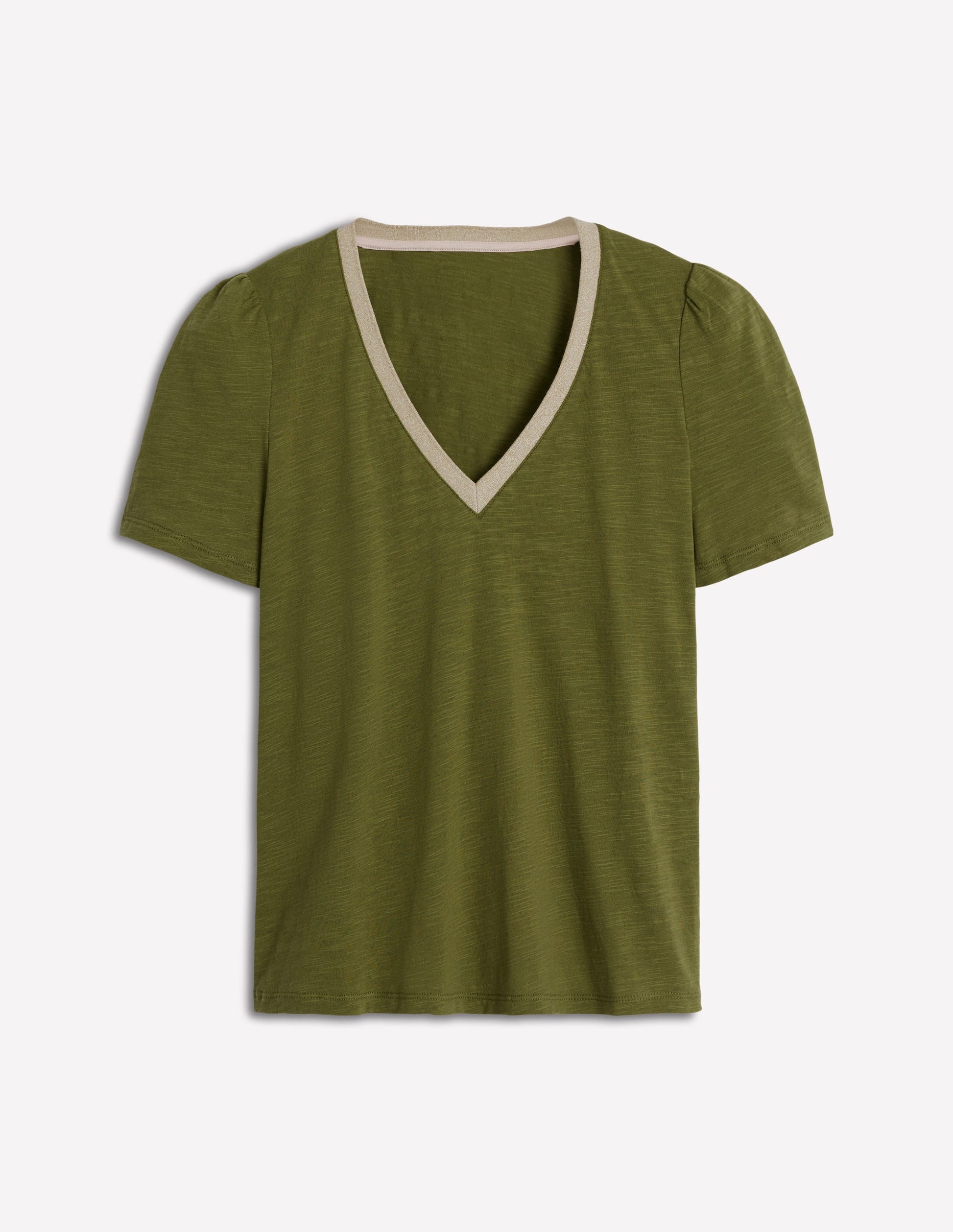 Metallic Trim V Neck T-shirt-Mayfly-6